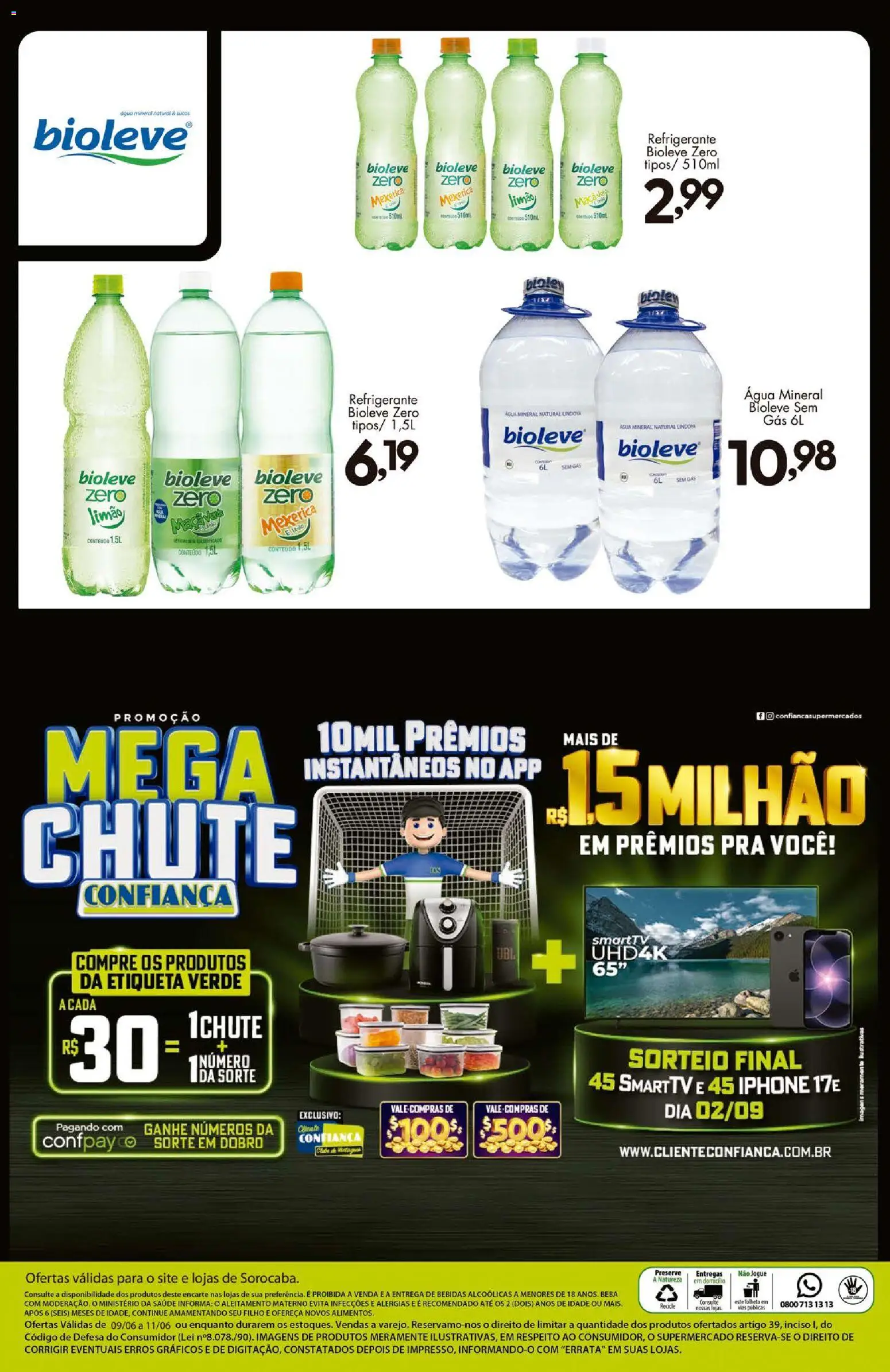 Confiança Folheto - válido de 09.06.2026 | Página: 9 | Produtos: Mexerica, Iphone, Água mineral, Refrigerante