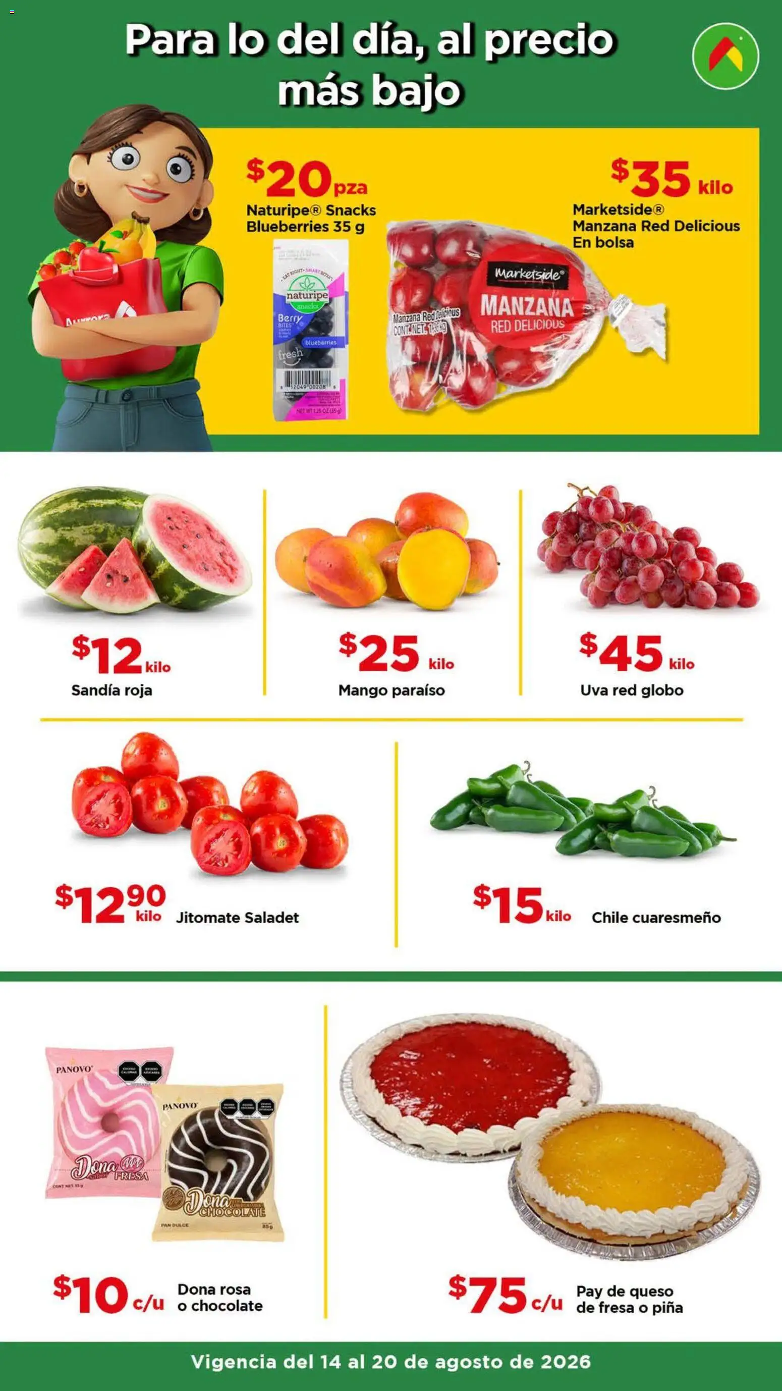 Nuevas ofertas de Bodega Aurrerá válidas en toda la República Mexicana desde el 14/08/2026. ¡Encuentra las mejores ofertas en Bodega Aurrerá folleto Aprovecha más surtido! | Página: 3 | Productos: Fresa, Chile, Queso, Uva