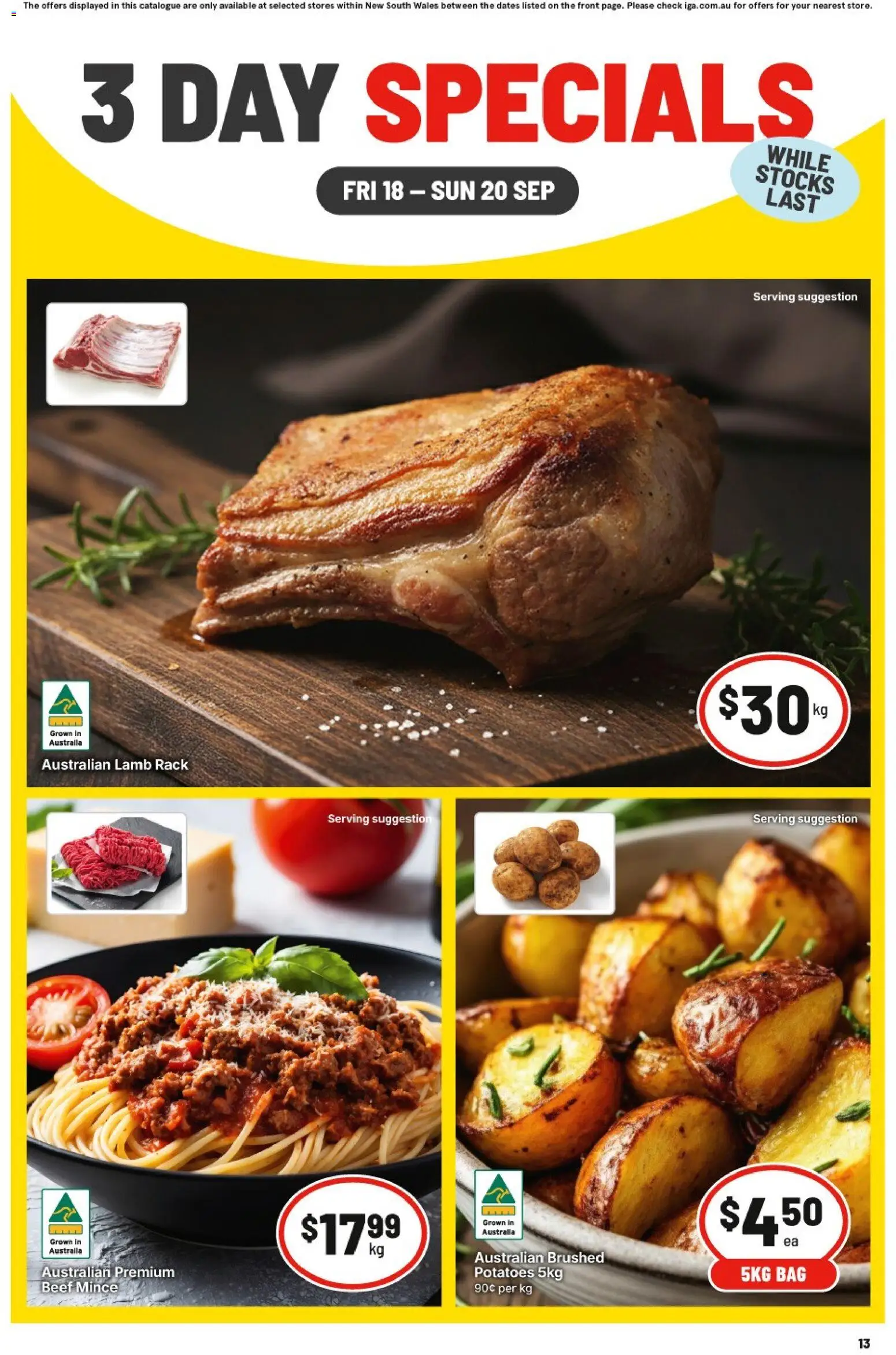 IGA catalogue - valid from 18/09/2026 | Page: 1 | Products: Lamb, Beef, Potatoes, Bag