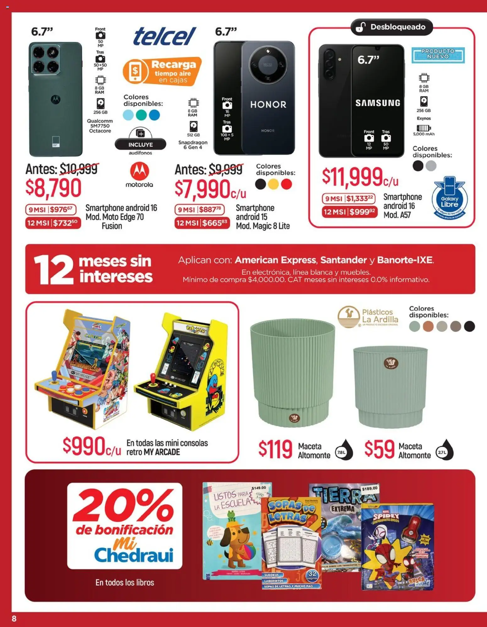 Nuevas ofertas de Chedraui válidas en toda la República Mexicana desde el 15.05.2026. ¡Encuentra las mejores ofertas en Chedraui folleto LLevarte más cuesta aún menos! | Página: 8 | Productos: Audífonos, Maceta, Smartphone