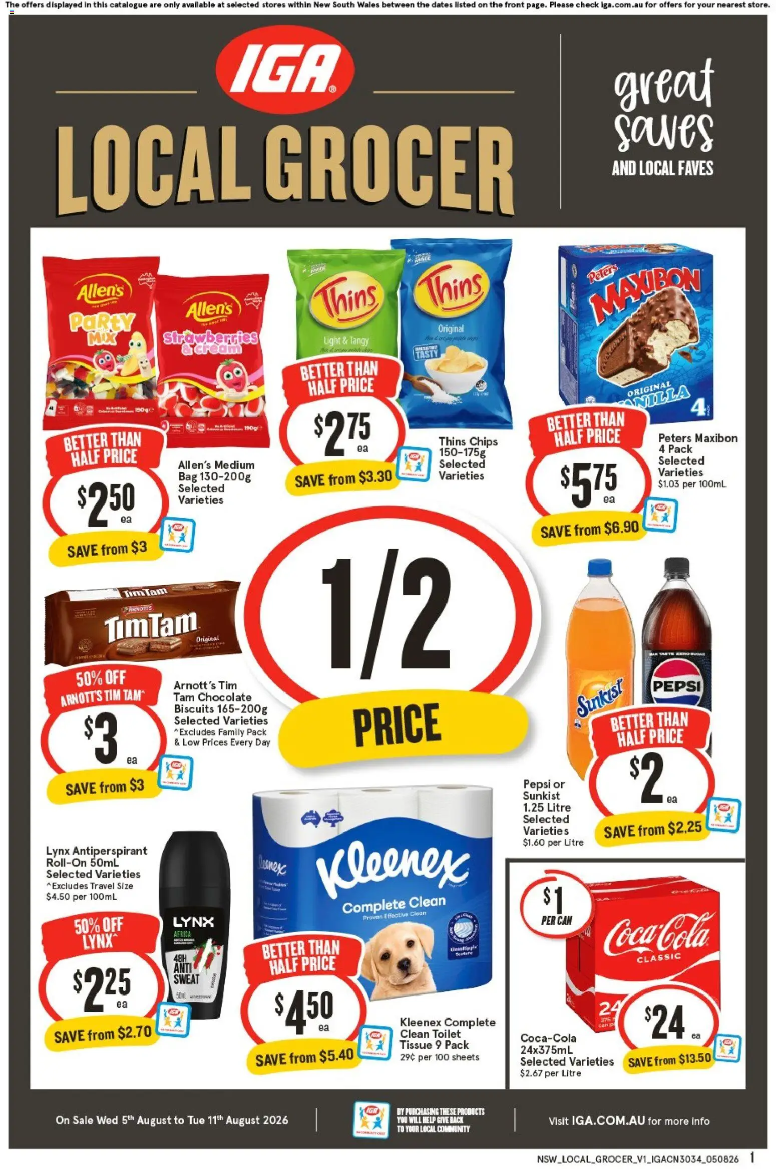 IGA catalogue - valid from 05/08/2026 | Page: 1 | Products: Toilet, Pepsi, Chips, Biscuits