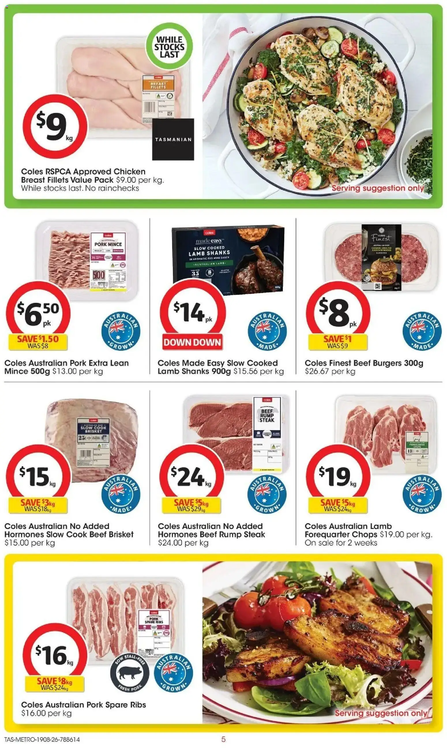Coles catalogue - valid from 19/08/2026 | Page: 5 | Products: Chicken, Lamb, Red wine, Rump steak