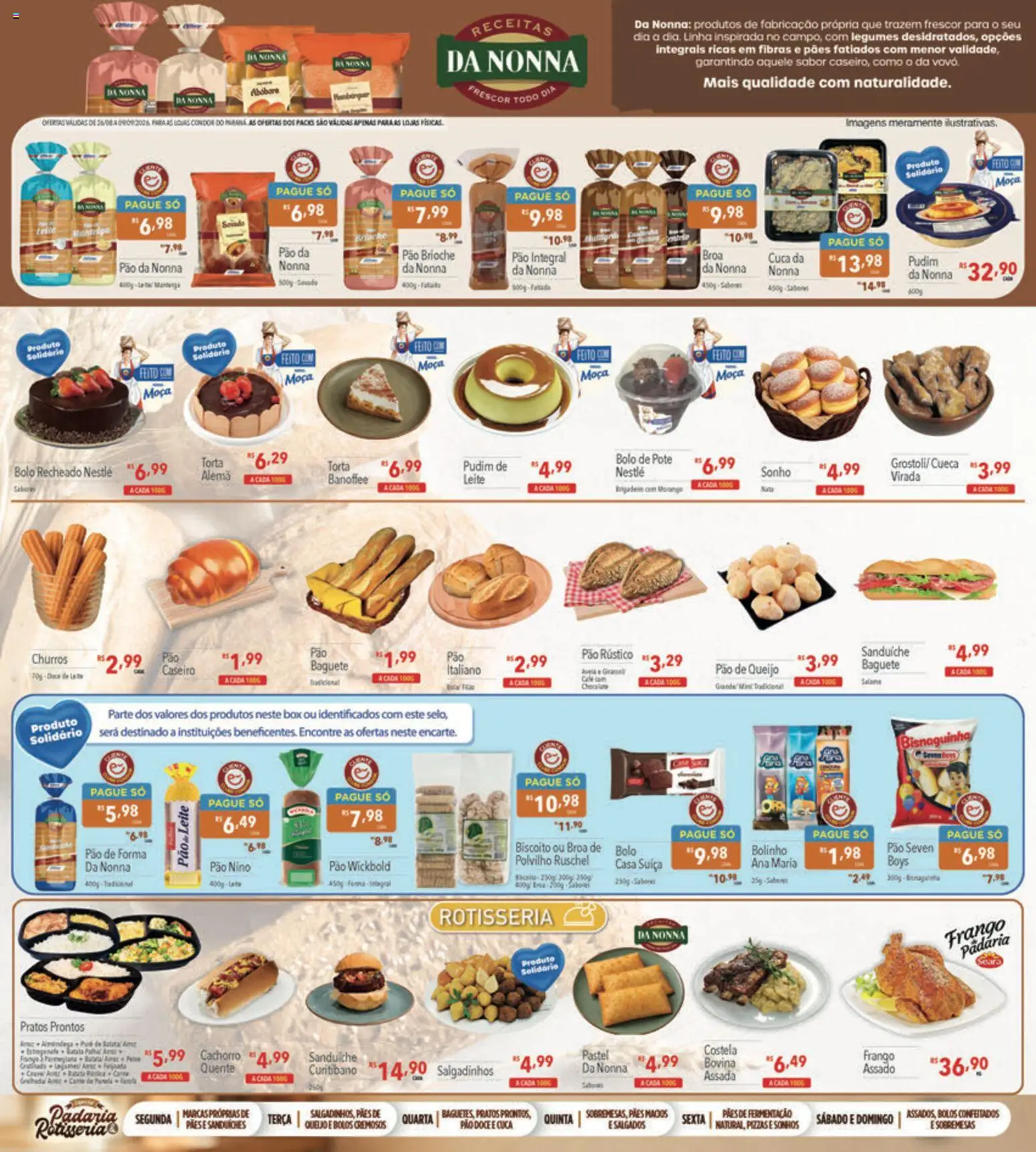 Supermercados Condor Folheto - válido de 26/08/2026 | Página: 7 | Produtos: Queijo, Pão, Sanduíche, Frango