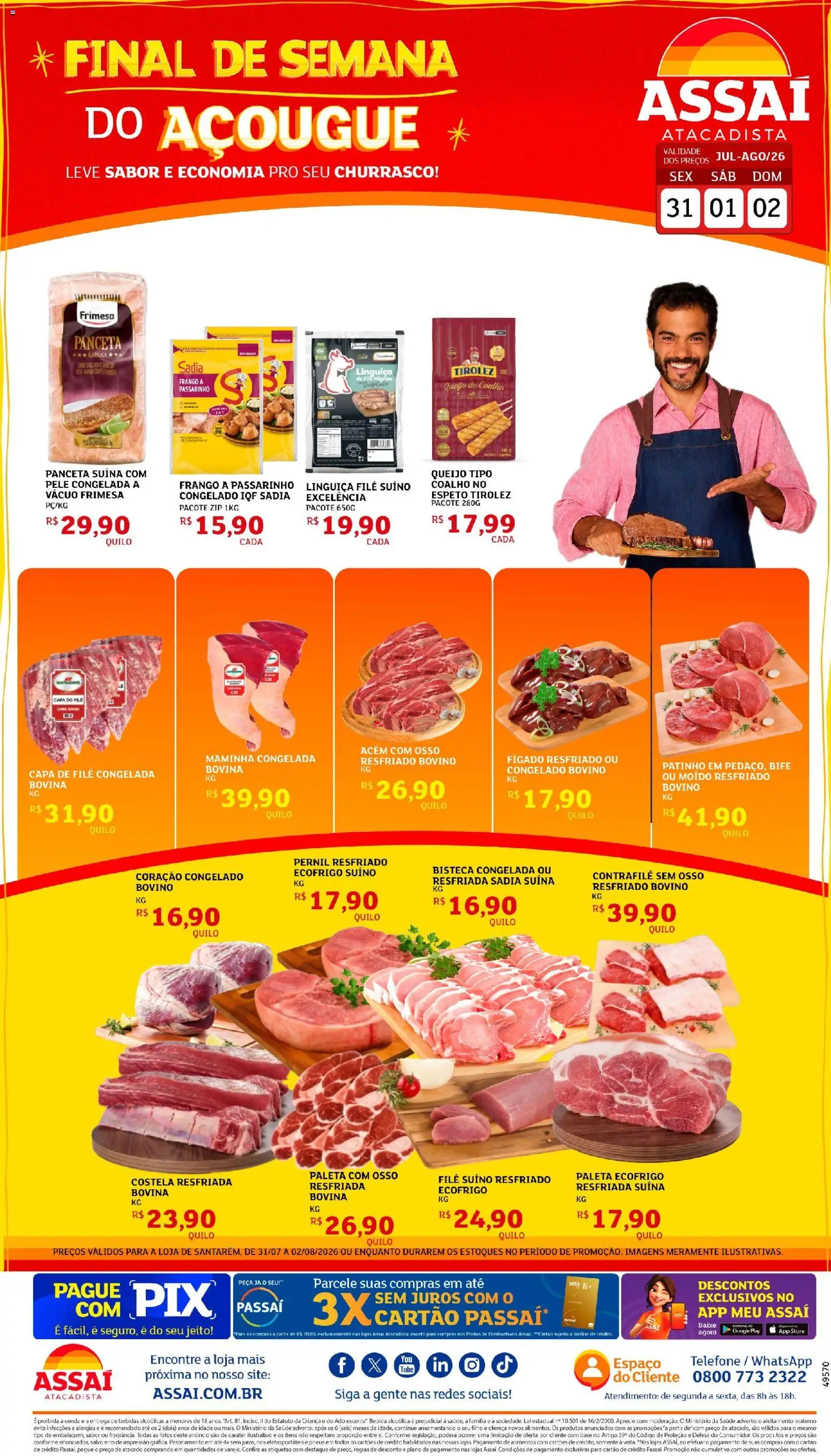 Assaí Atacadista Folheto - válido de 31/07/2026 | Página: 1 | Produtos: Acém, Filé mignon, Pernil, Queijo