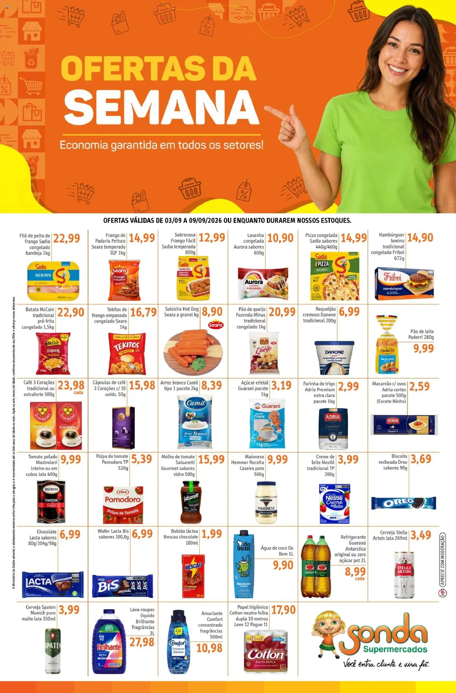 Sonda Folheto - válido de 03/09/2026 | Página: 1 | Produtos: Pizza congelada, Maionese, Pão de queijo, Peito de frango