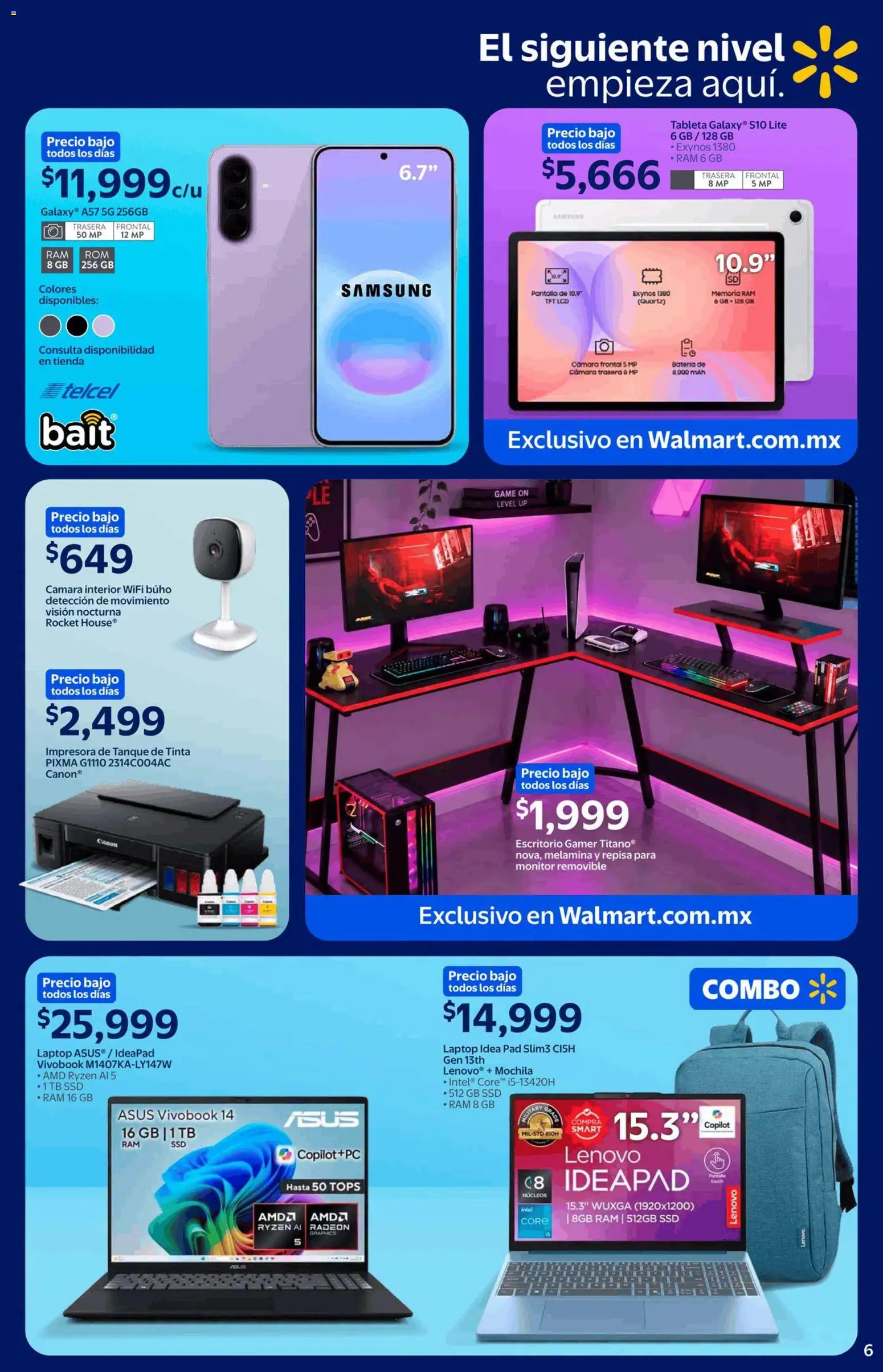 Nuevas ofertas de Walmart válidas en toda la República Mexicana desde el 21/09/2026. ¡Encuentra las mejores ofertas en Walmart folleto El siguiente nivel, empieza aquí! | Página: 7 | Productos: Repisa, Escritorio, Tableta, Laptop