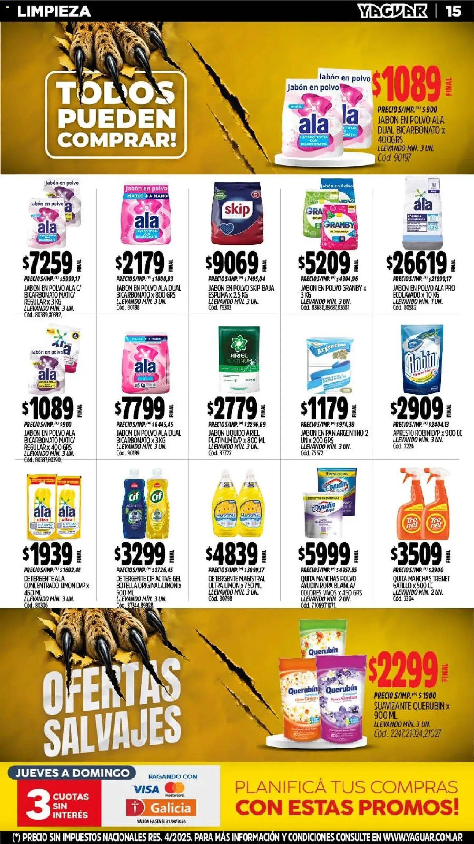 Yaguar - Oferta Semanal Córdoba │ válido desde el 03/08/2026 | Página: 16 | Productos: Jabón líquido, Detergente, Ropa, Pan