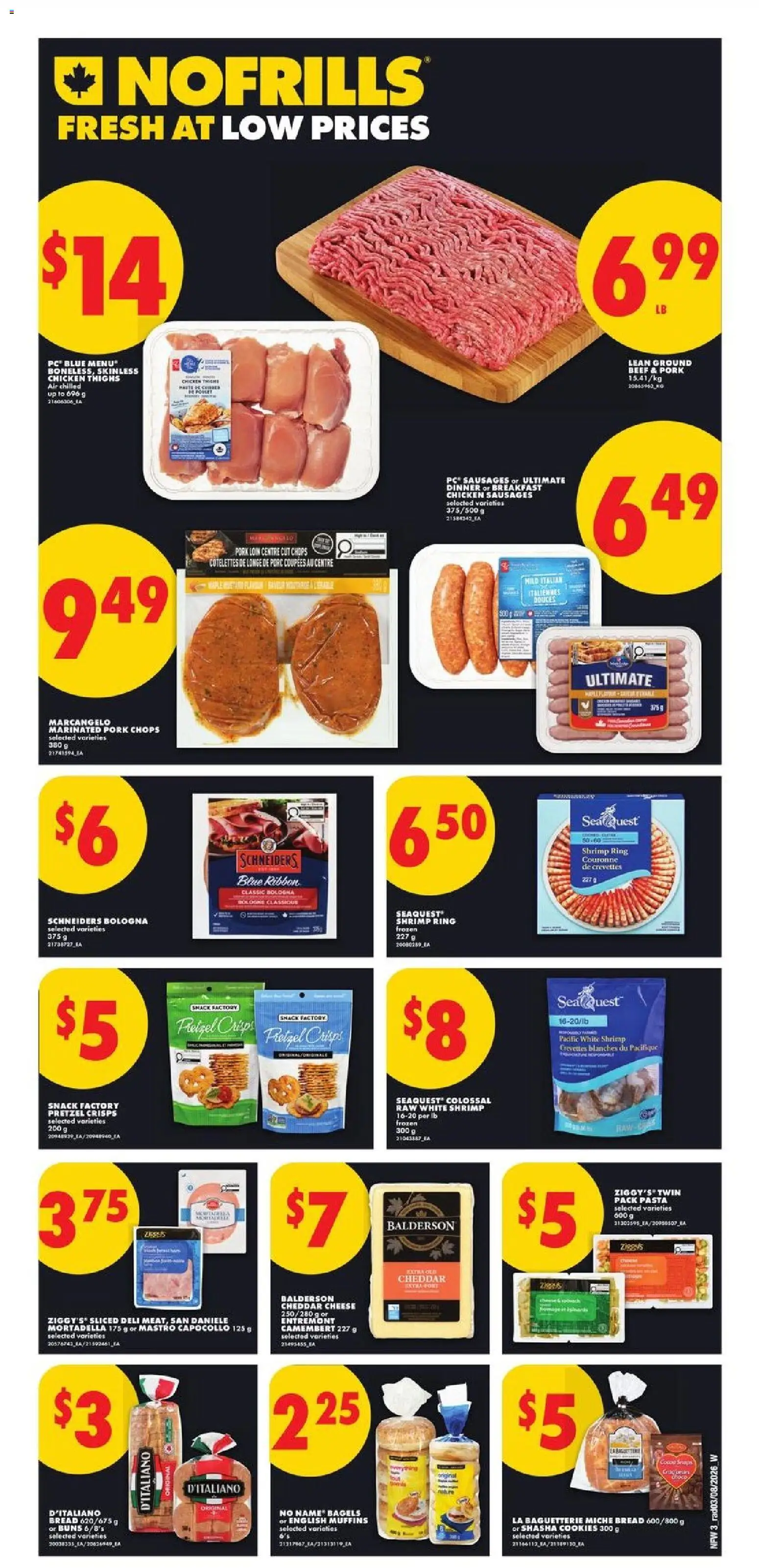 No Frills flyer valid from Aug 6, 2026 | Page: 4 | Products: Beef, Pasta, Bread, Pork