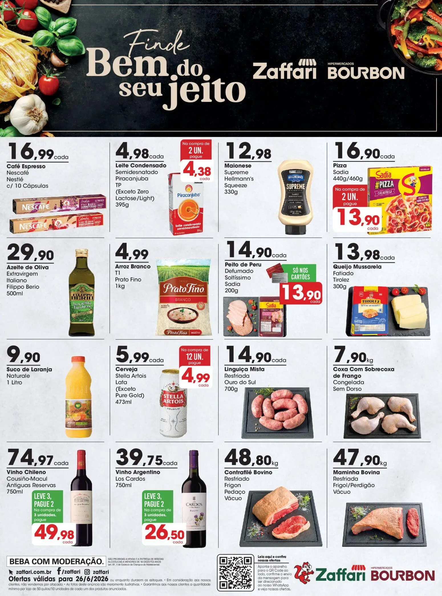 Zaffari Folheto - válido de 26/06/2026 | Página: 1 | Produtos: Queijo, Suco, Vinho, Azeite
