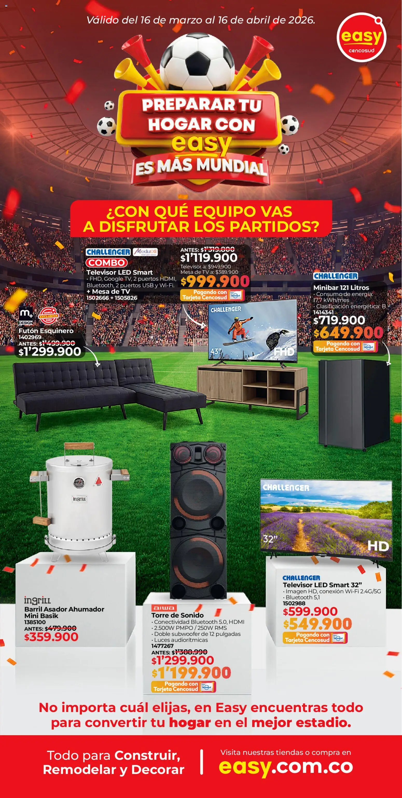 Easy revista - valida desde el 16.03.2026 | Página: 1 | Productos: Televisor, Usb, Mesa de TV, Minibar