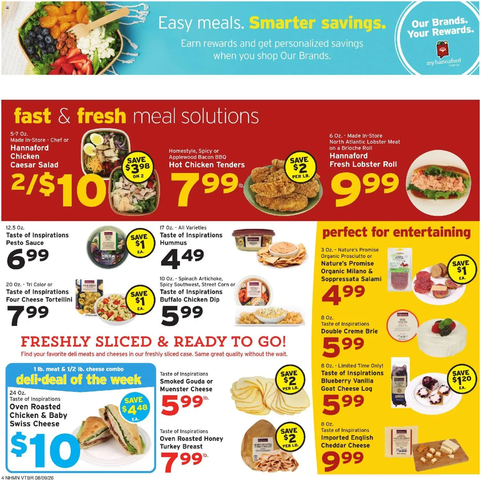 Hannaford Weekly Flyer - valid from 08/09/2026 | Page: 4 | Products: Brioche, Salami, Oven, Hummus