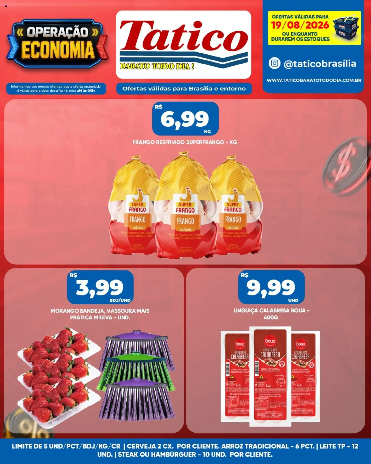 Tatico Folheto - válido de 19/08/2026 | Página: 3 | Produtos: Linguiça, Arroz, Hambúrguer, Frango