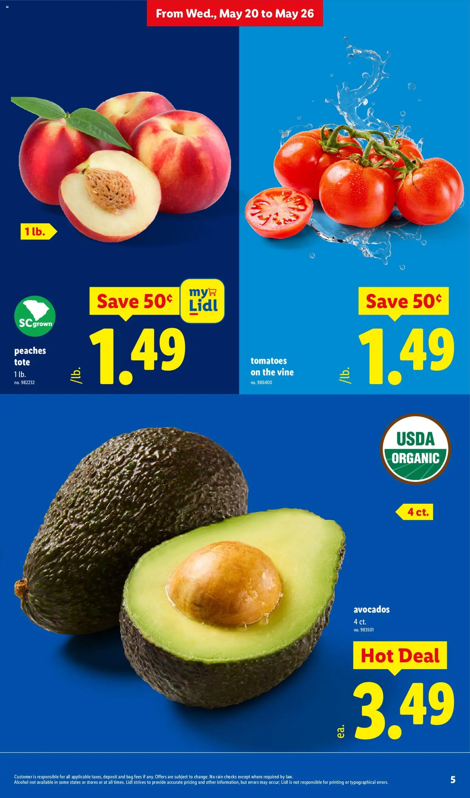 Lidl Weekly Ad - valid from 20.05.2026 | Page: 5 | Products: Peaches, Tomatoes, Bag