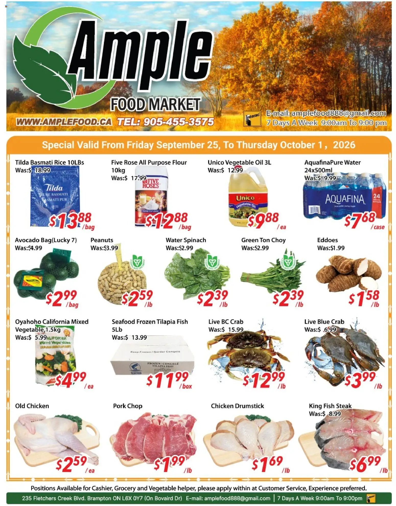 Ample Food Market flyer valid from Sep 25, 2026 | Page: 1 | Products: Vegetables, Vegetable oil, Avocado, Pork chop