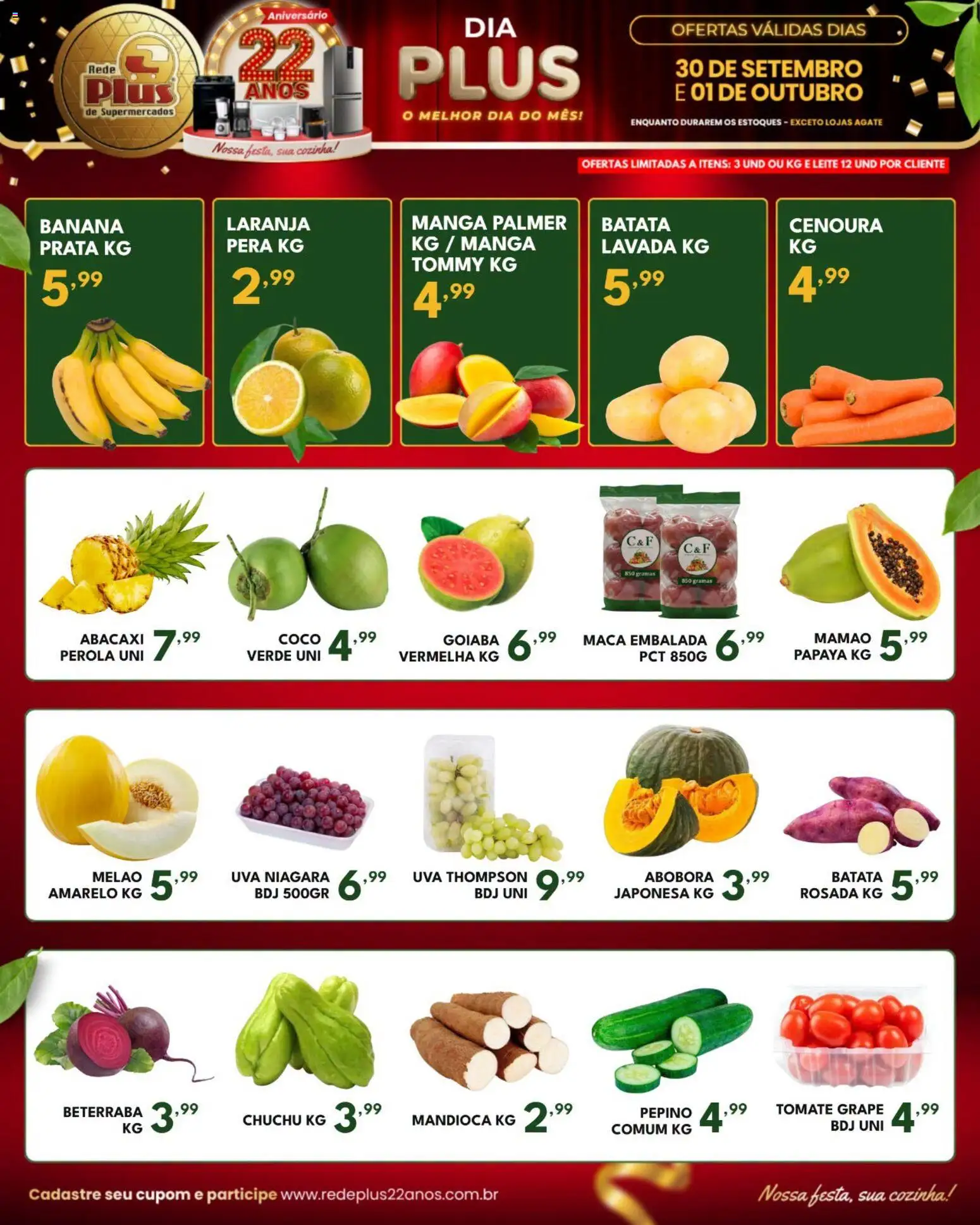 Rede Plus Supermercados Folheto - válido de 30/09/2026 | Página: 4 | Produtos: Coco, Melão, Mandioca, Cenoura