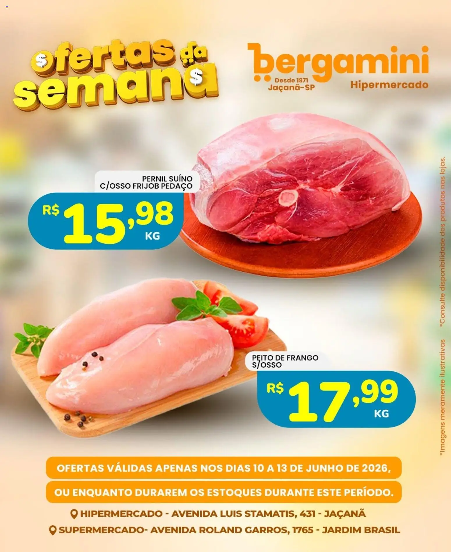 Supermercado Bergamini Folheto - válido de 10.06.2026 | Página: 4 | Produtos: Pernil, Frango, Peito de frango