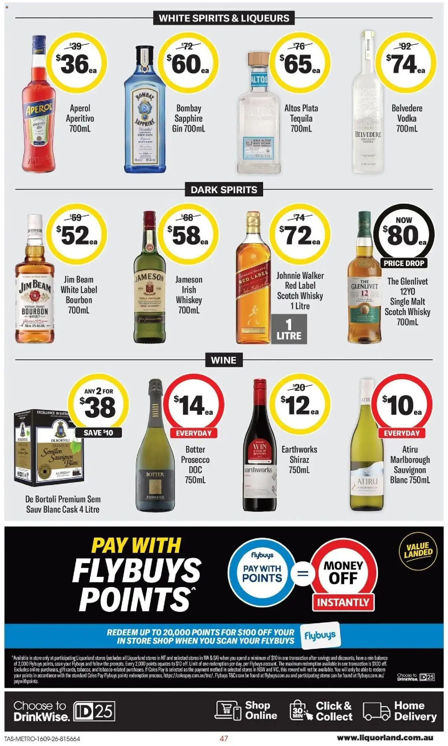 Coles catalogue - valid from 16/09/2026 | Page: 47 | Products: Scotch whisky, Bourbon, Irish whiskey, Bombay Sapphire