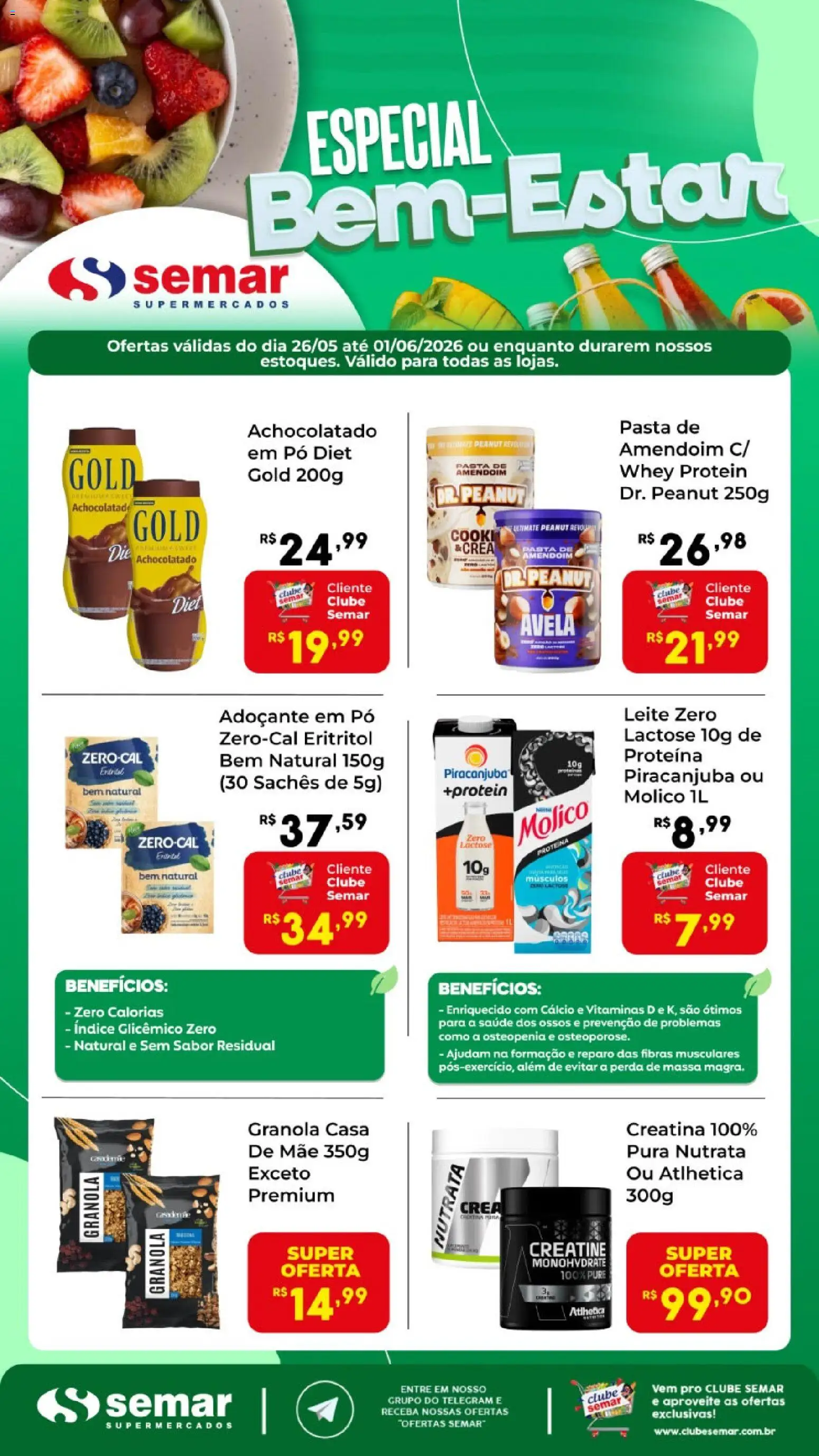 Semar Supermercado Folheto - válido de 26.05.2026 | Página: 1 | Produtos: Amendoim, Leite, Whey protein, Pasta de amendoim