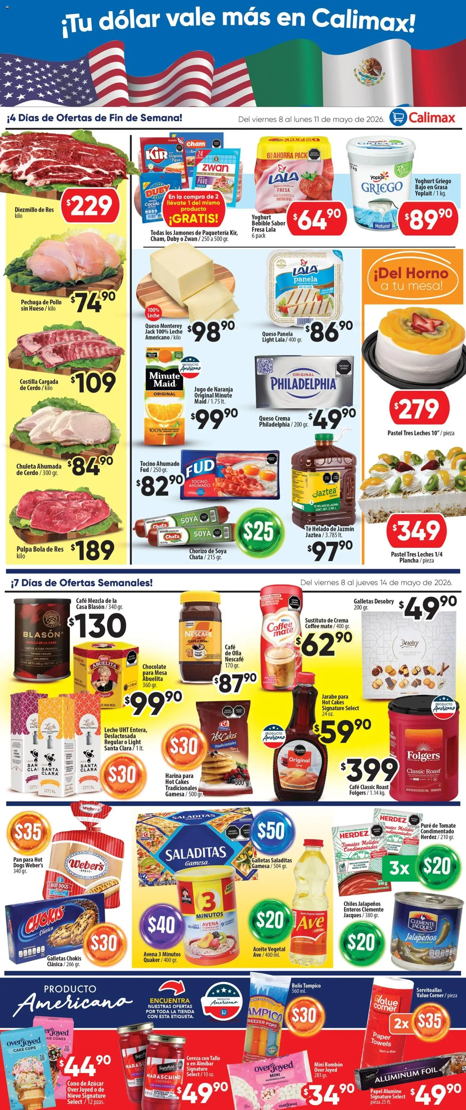 Nuevas ofertas de Calimax válidas en toda la República Mexicana desde el 08.05.2026. ¡Encuentra las mejores ofertas en Calimax folleto Mexicali y SLRC! | Página: 2 | Productos: Fresa, Harina, Jugo, Chorizo