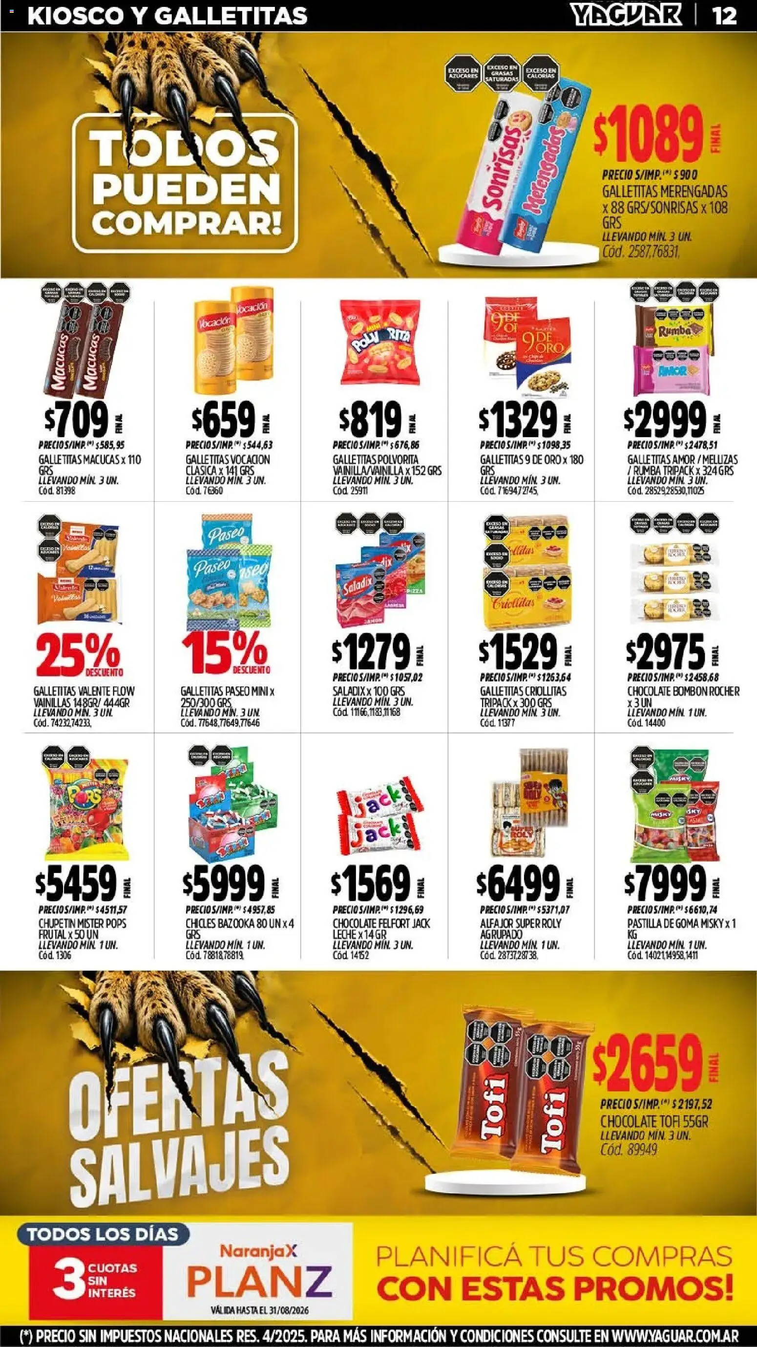 Yaguar - Oferta Semanal San Juan │ válido desde el 03/08/2026 | Página: 12 | Productos: Galletitas, Leche, Chocolate, Alfajor