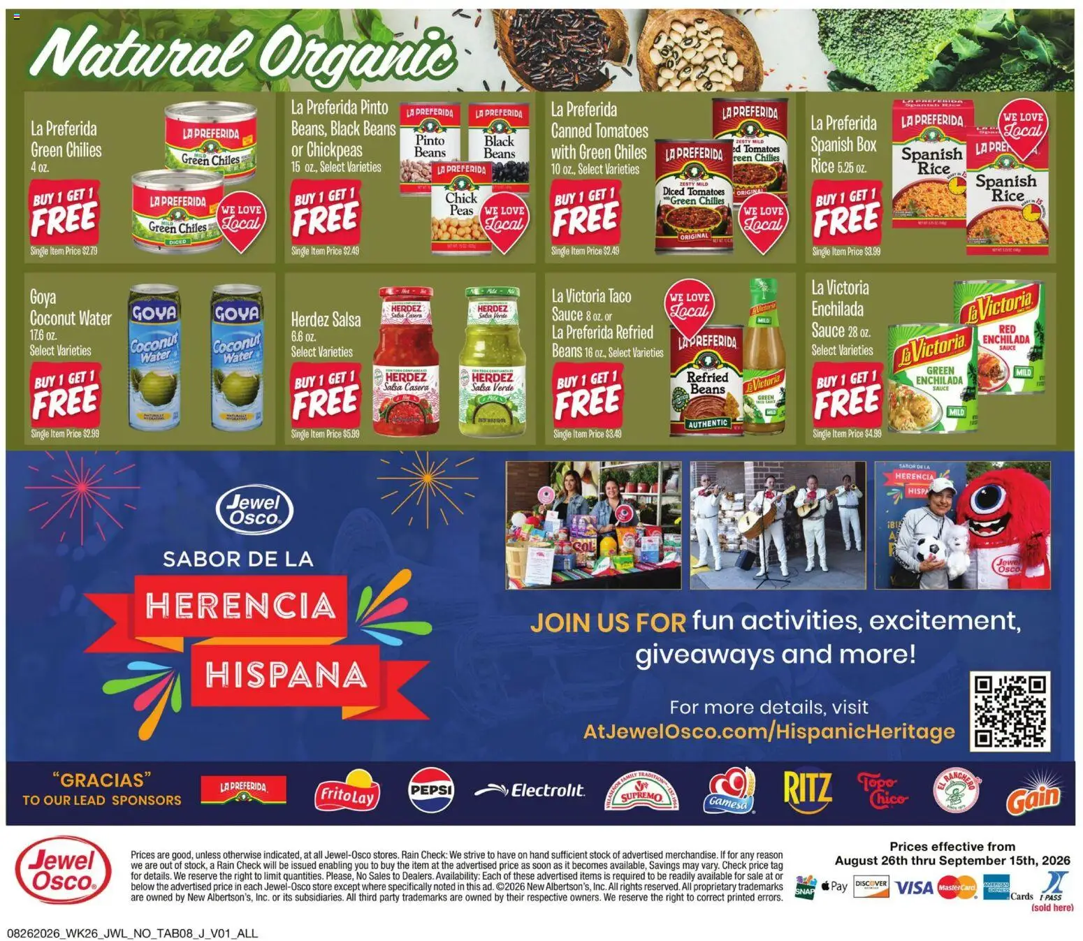 Jewel Osco Ad - valid from 08/26/2026 | Page: 8 | Products: Chickpeas, Rice, Sauce, Coconut