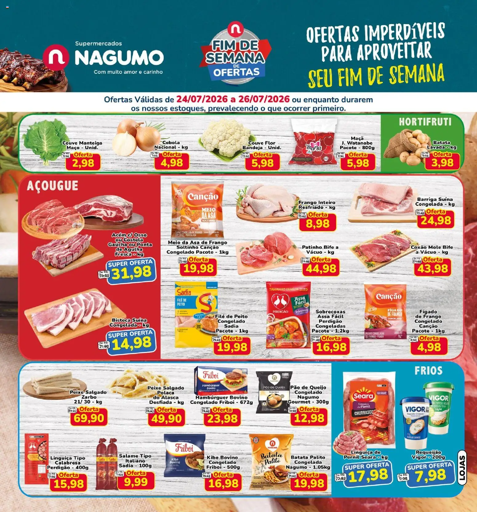 Nagumo Folheto - válido de 24/07/2026 | Página: 1 | Produtos: Acém, Pão, Salame, Hambúrguer