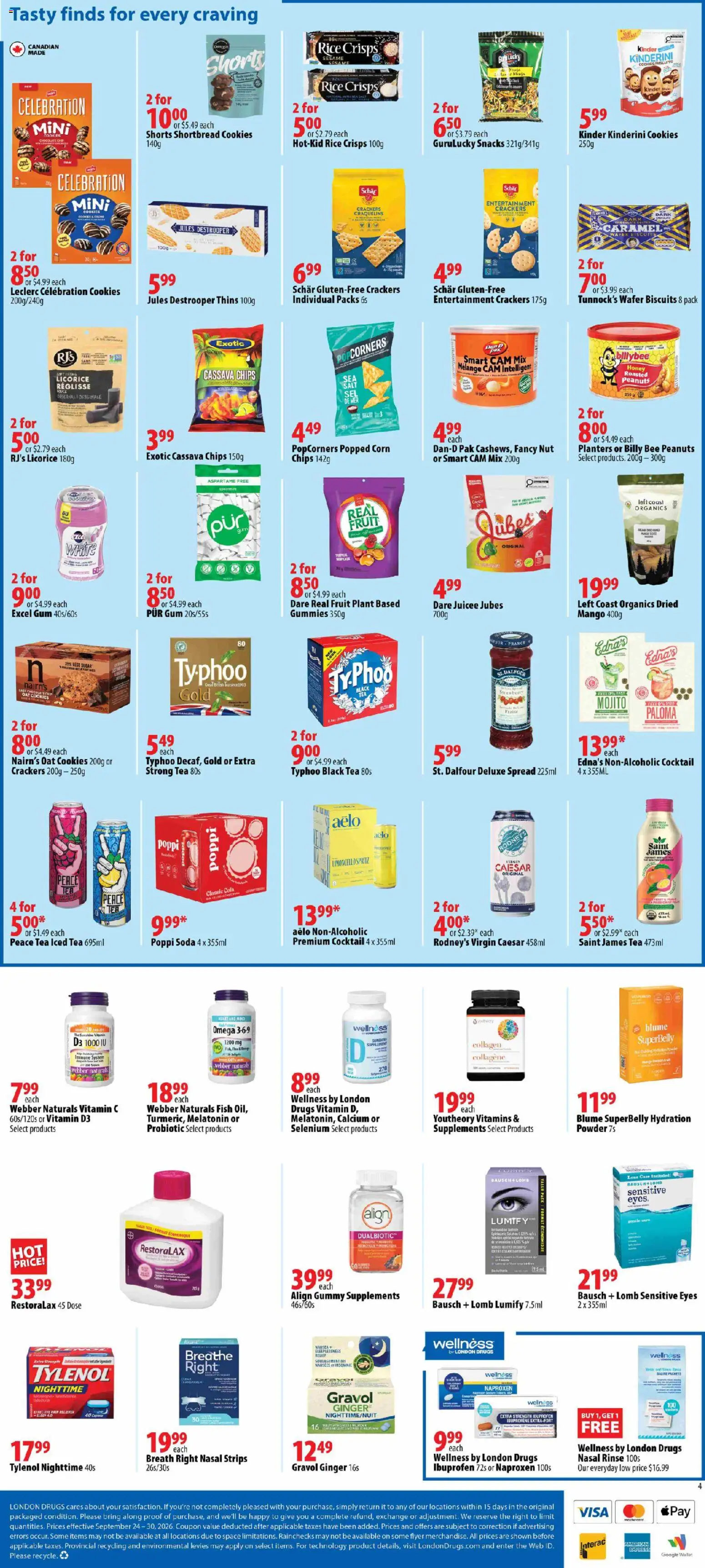London Drugs flyer valid from Sep 24, 2026 | Page: 5 | Products: Chips, Crisps, Biscuits, Cocktail