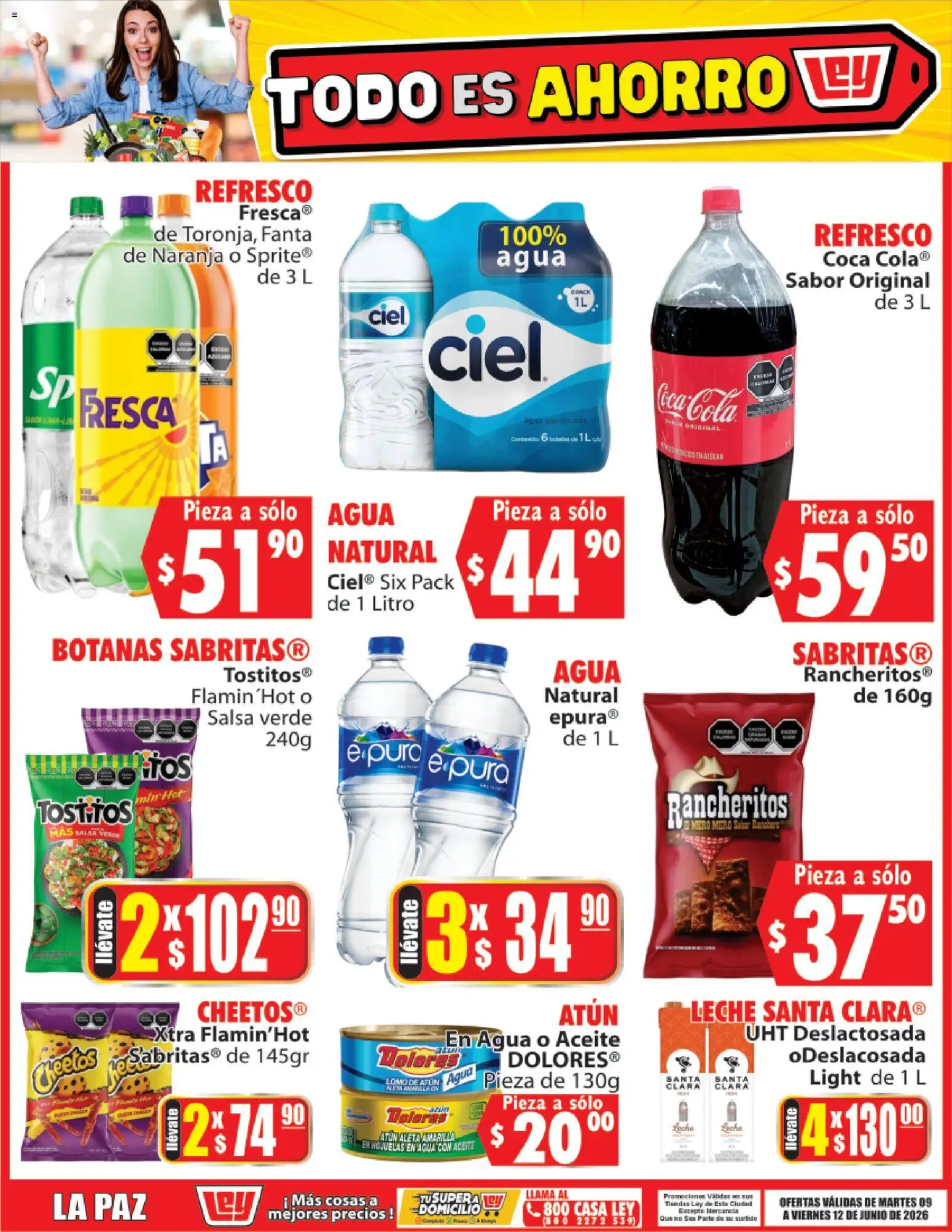 Nuevas ofertas de Casa Ley válidas en toda la República Mexicana desde el 09.06.2026. ¡Encuentra las mejores ofertas en Casa Ley folleto Todo es ahorro! | Página: 6 | Productos: Refresco, Atún, Agua, Leche