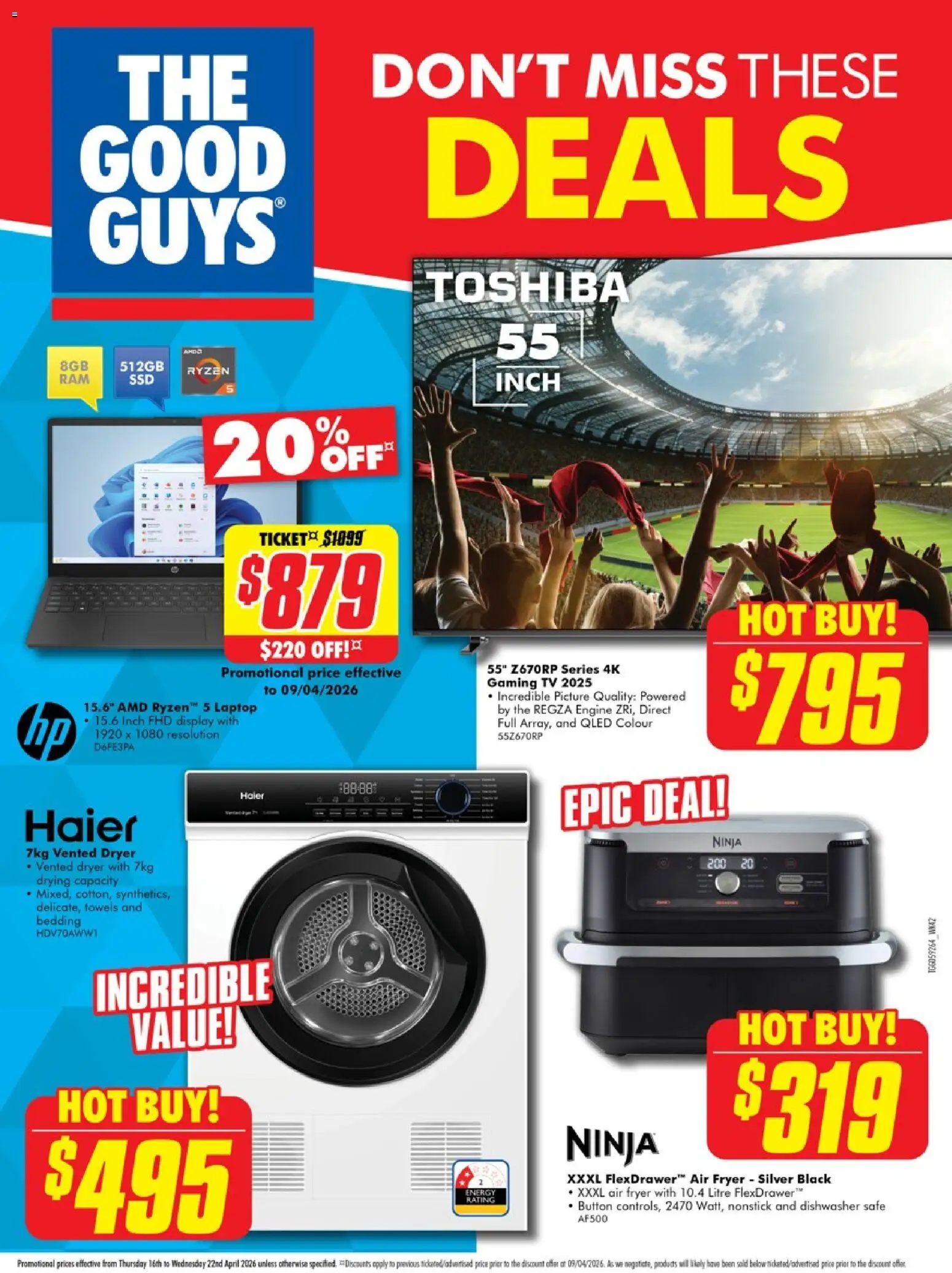 The Good Guys catalogue - valid from 15.04.2026 | Page: 23 | Products: Towels, Tv, Laptop, Dryer