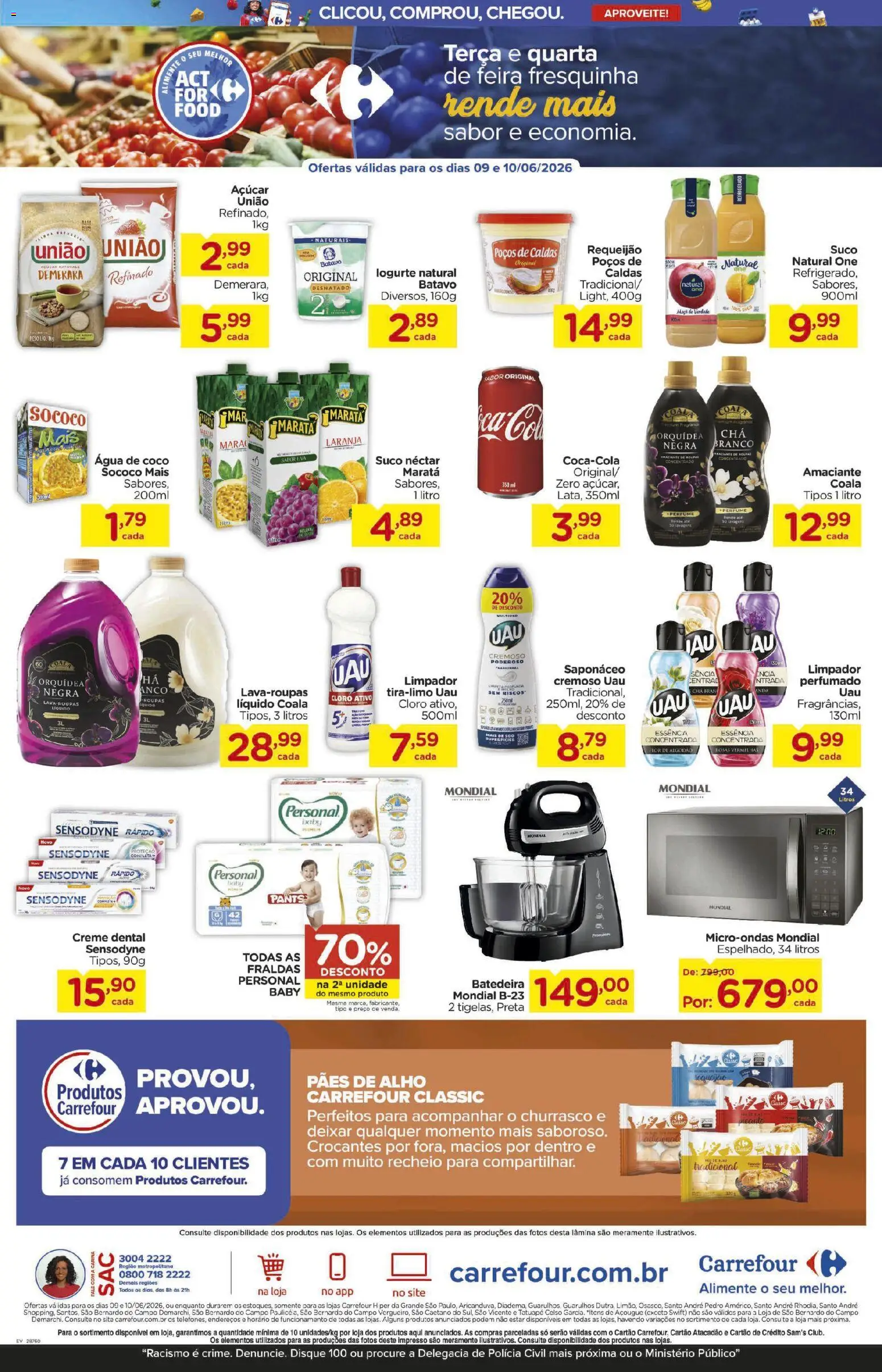 Carrefour Folheto - válido de 09.06.2026 | Página: 3 | Produtos: Suco, Creme, Saponáceo, Açúcar