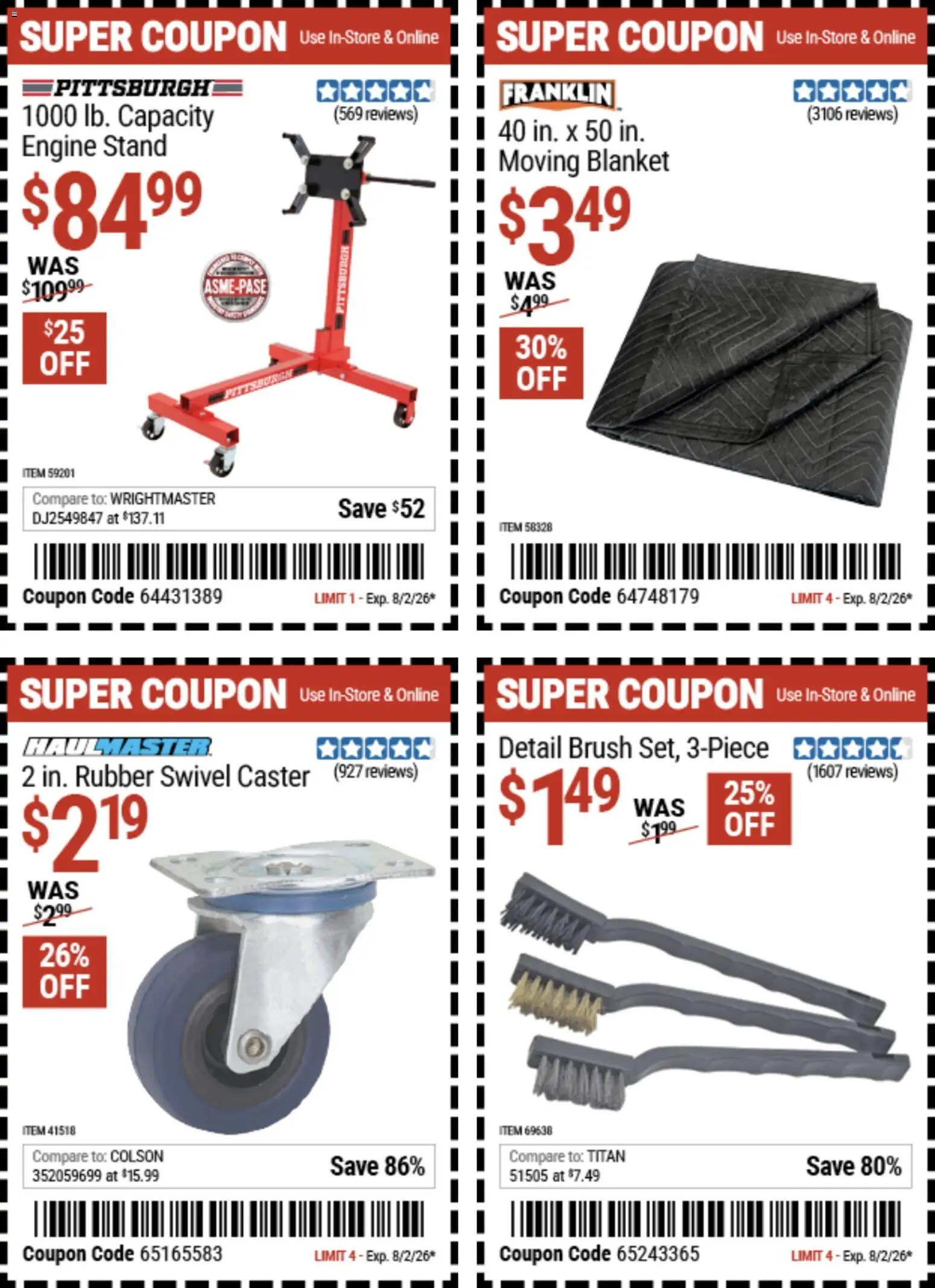 Harbor Freight Weekly Ad - valid from 07/20/2026 | Page: 26 | Products: Blanket, Swivel, Caster, Brush