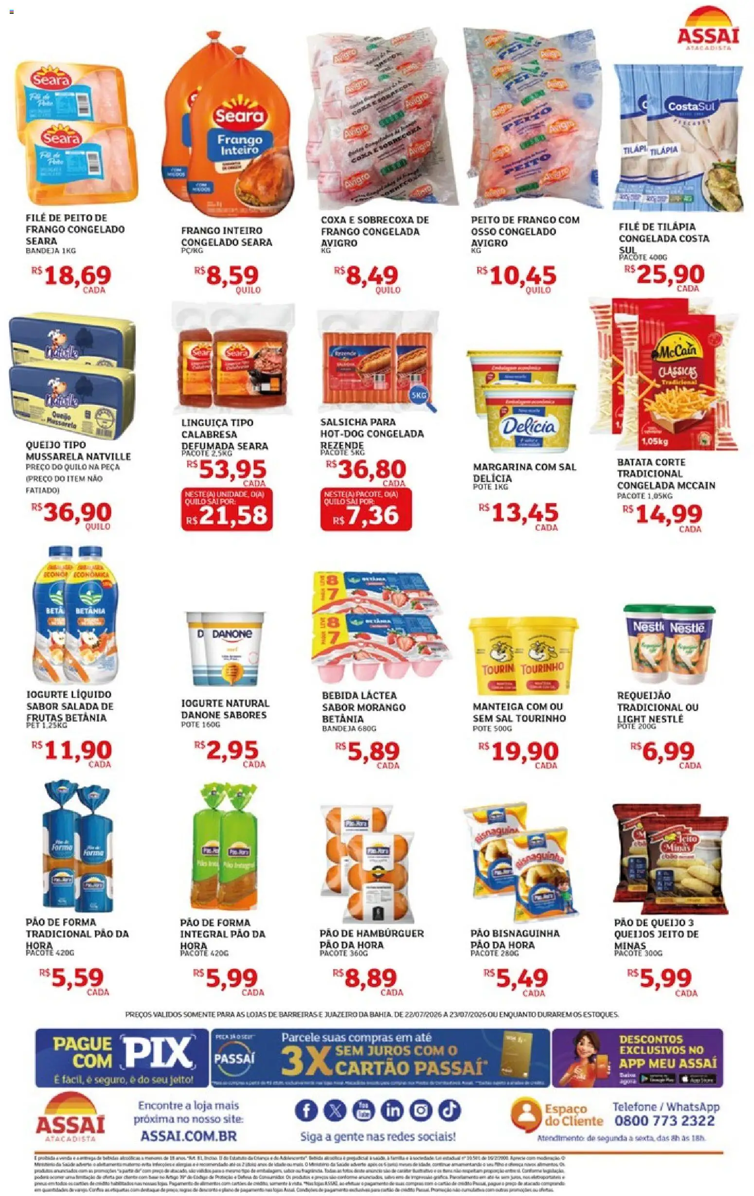 Assaí Atacadista Folheto - válido de 22/07/2026 | Página: 2 | Produtos: Queijo, Hambúrguer, Batata, Requeijão