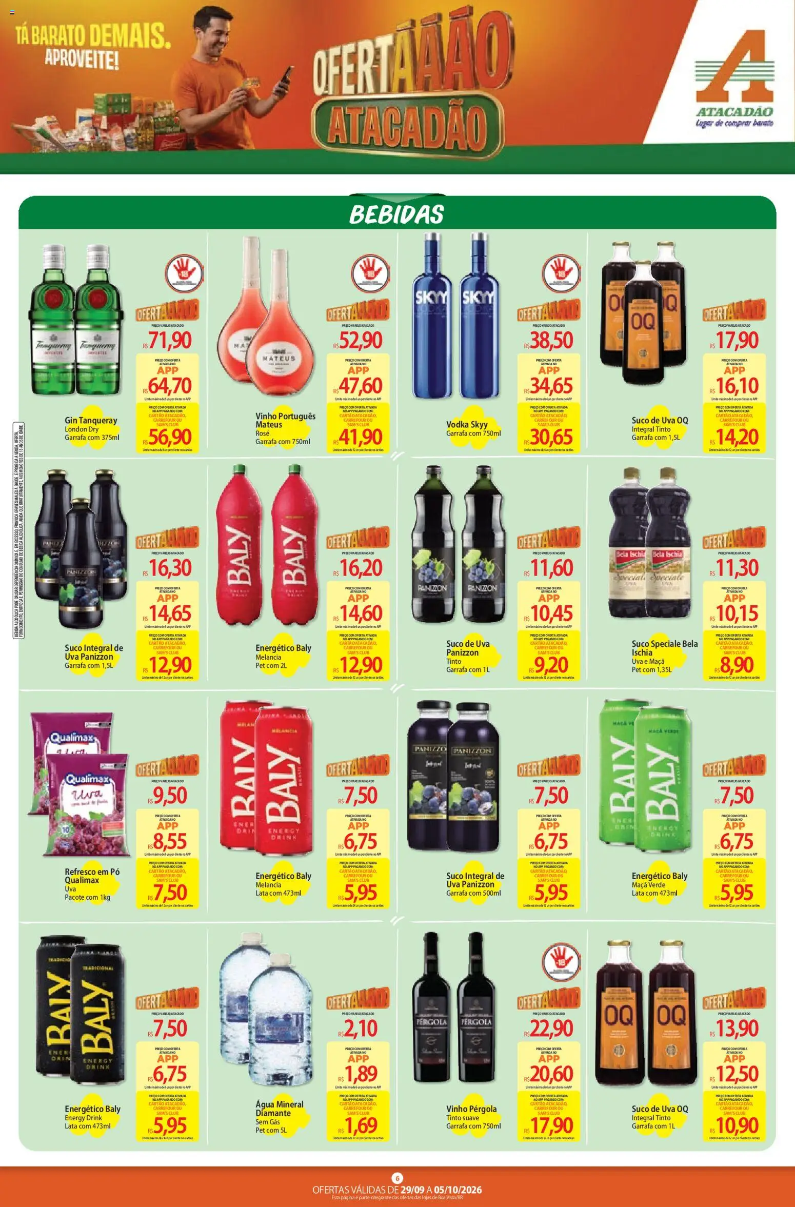 Atacadão Folheto - válido de 29/09/2026 | Página: 6 | Produtos: Pó, Uva, Vodka, Água mineral
