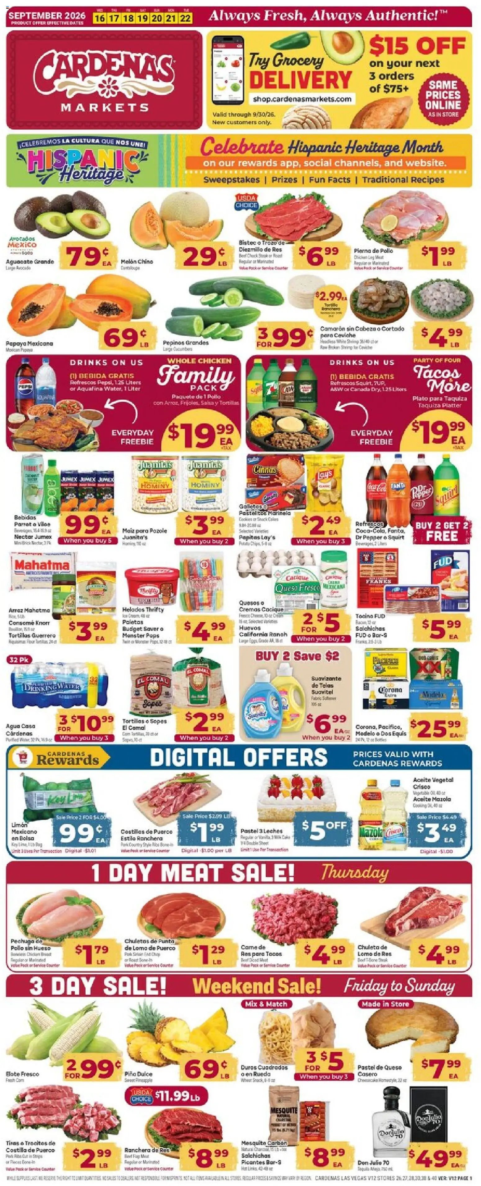 Cardenas Weekly Ad - valid from 09/16/2026 | Page: 1 | Products: Chicken, Cucumbers, Bag, Steak