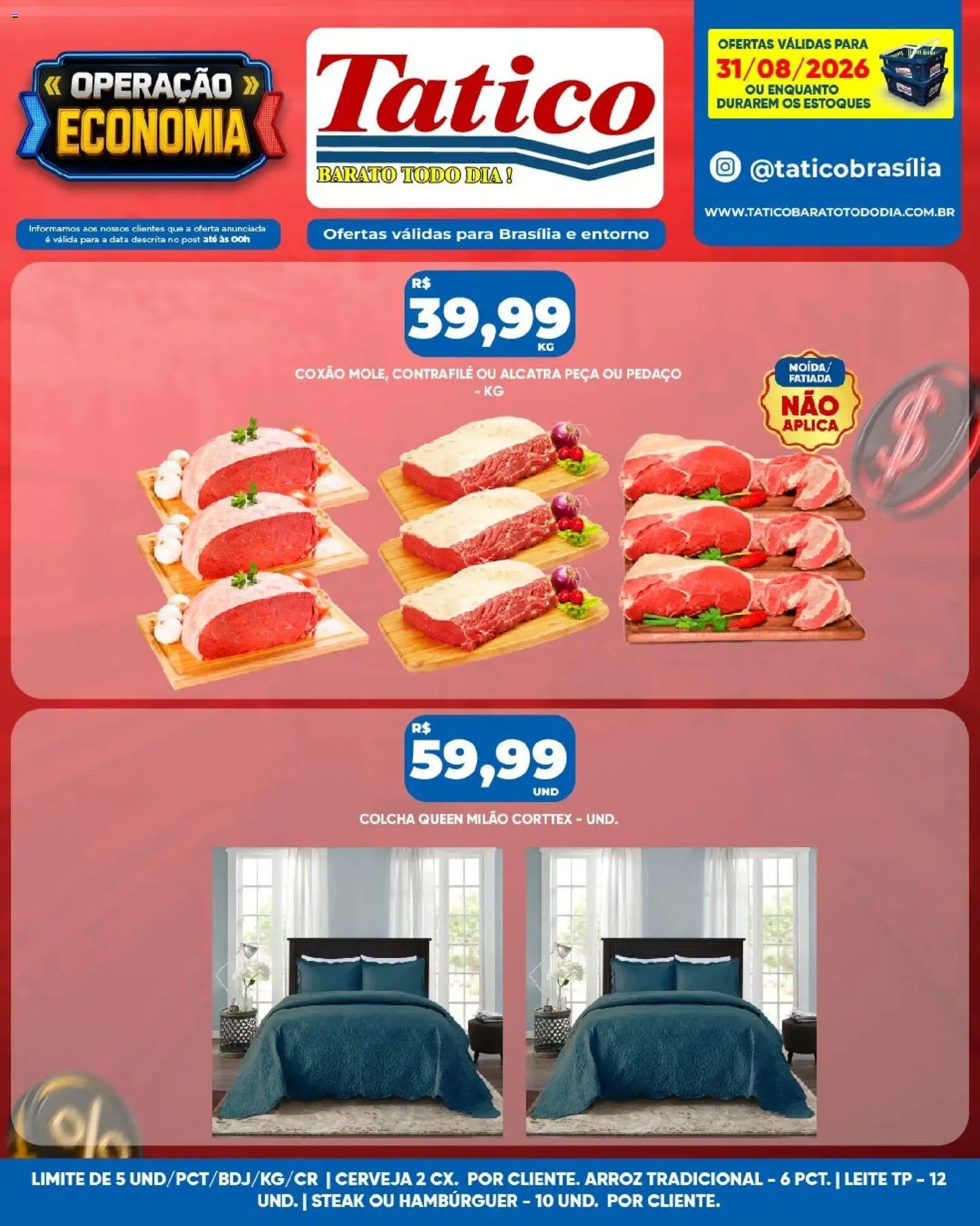 Tatico Folheto - válido de 31/08/2026 | Página: 14 | Produtos: Alcatra, Leite, Arroz, Hambúrguer
