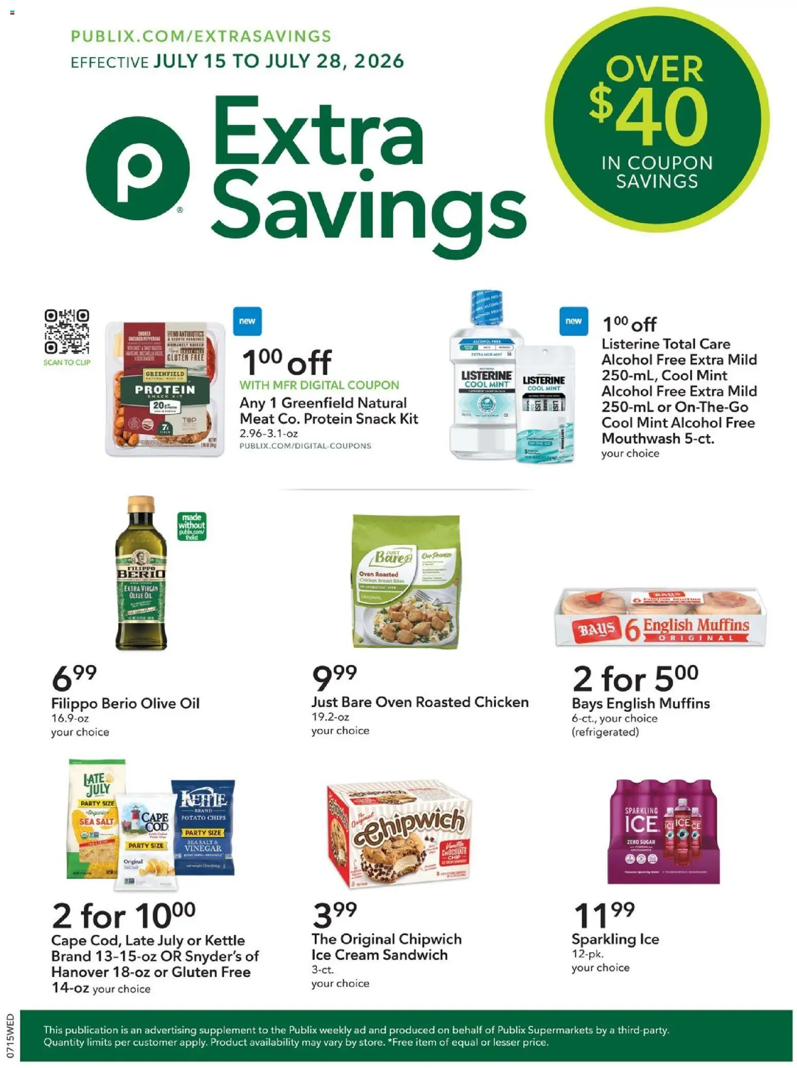 Publix Extra Savings - valid from 07/15/2026 | Page: 1 | Products: Vinegar, Chips, Salt, Sugar