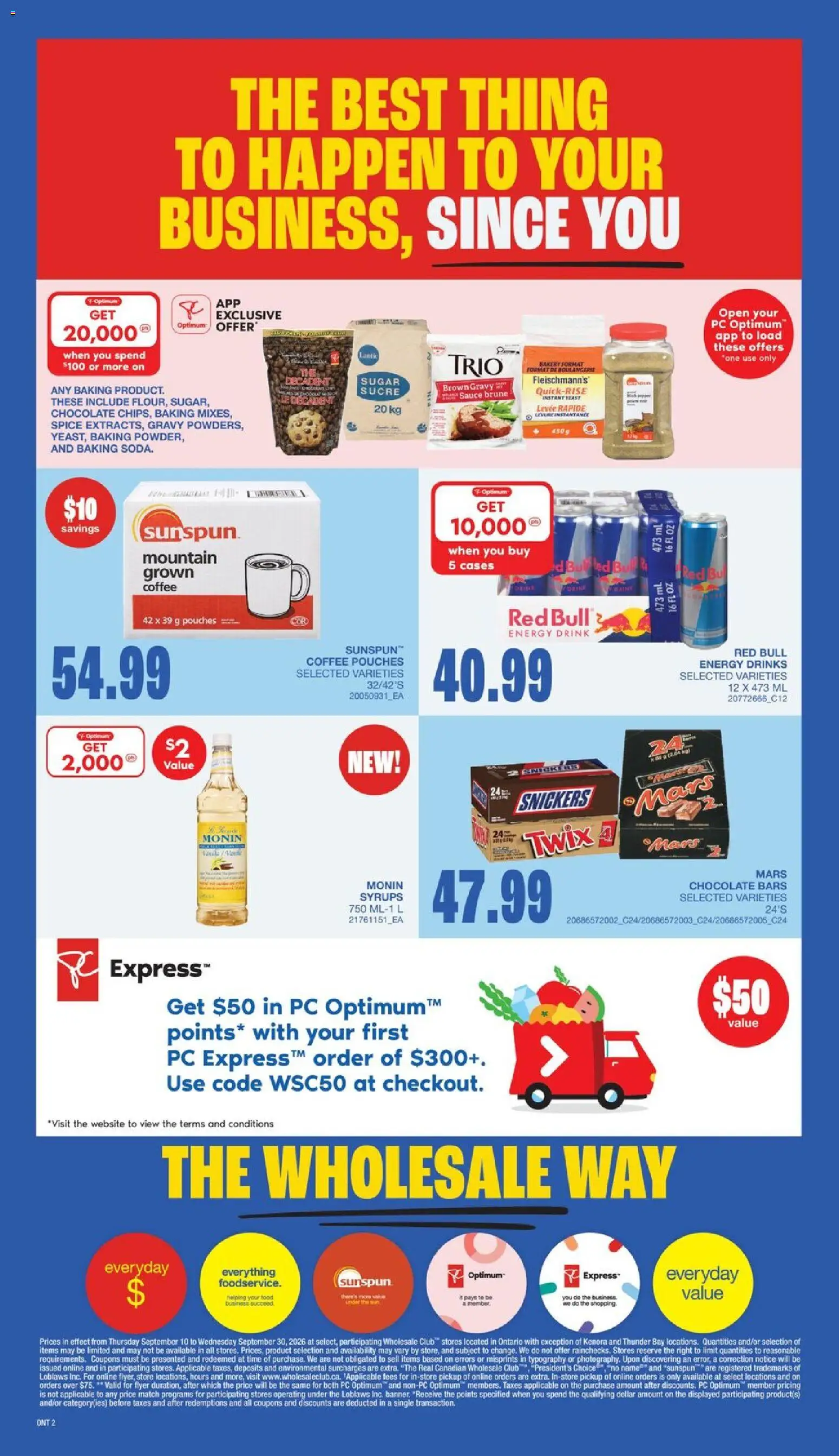 Wholesale Club flyer valid from Sep 10, 2026 | Page: 6 | Products: Monin, Snickers, Bakery, Chocolate