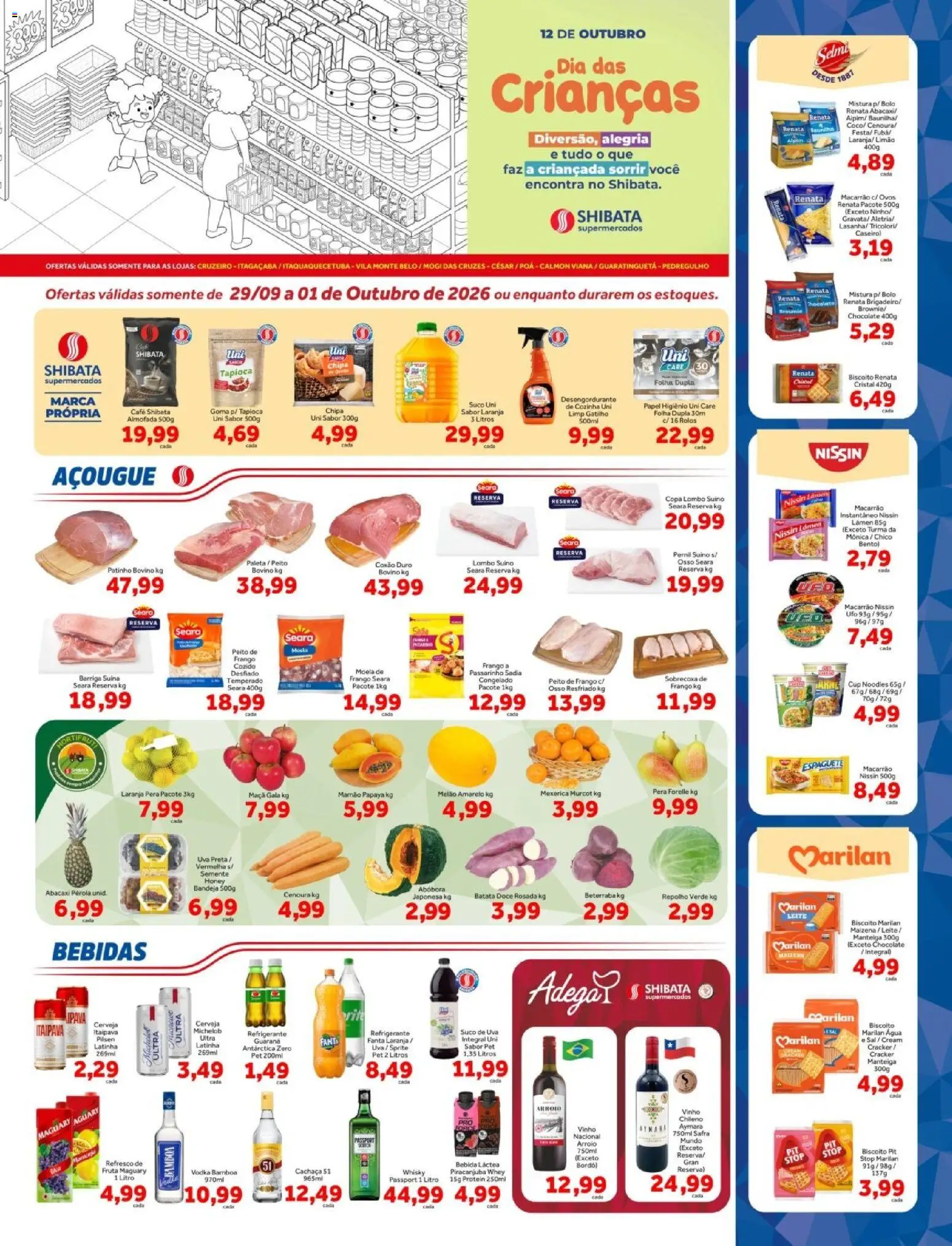Shibata Folheto - válido de 29/09/2026 | Página: 1 | Produtos: Pera, Macarrão, Bandeja, Mamão
