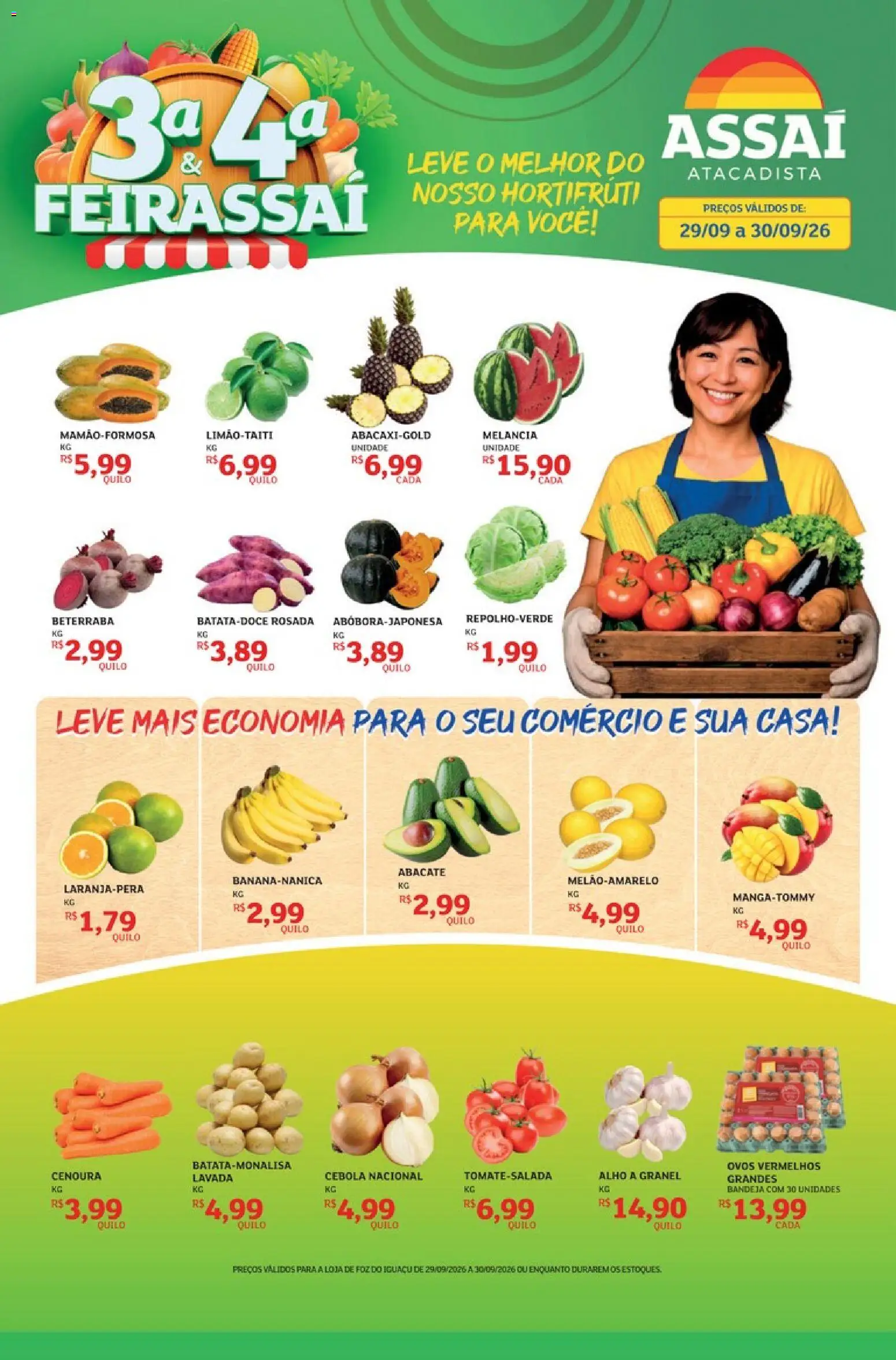 Assaí Atacadista Folheto - válido de 29/09/2026 | Página: 1 | Produtos: Melancia, Beterraba, Cebola, Ovos