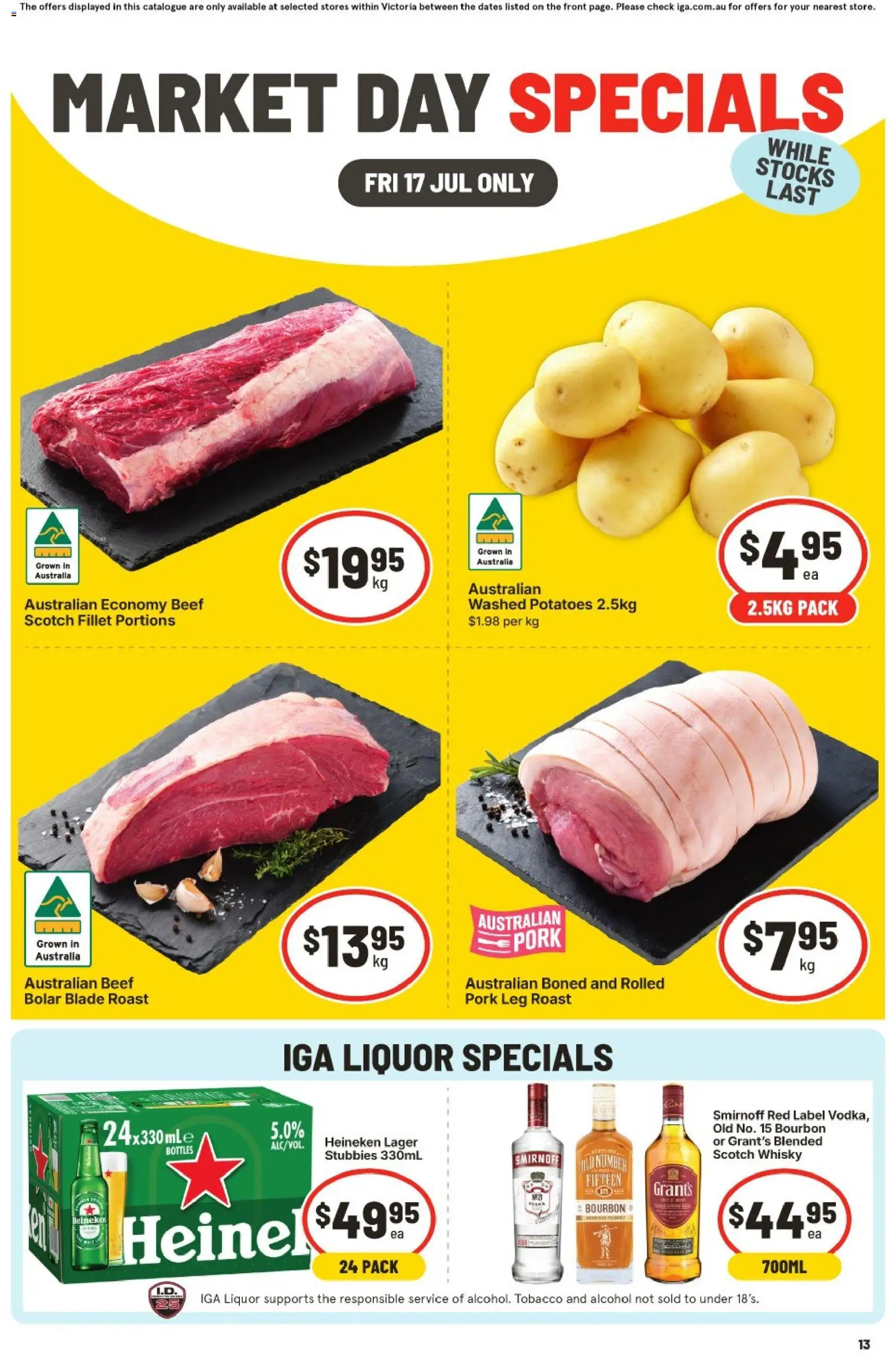 IGA catalogue - valid from 17/07/2026 | Page: 1 | Products: Pork, Beef, Bourbon, Potatoes