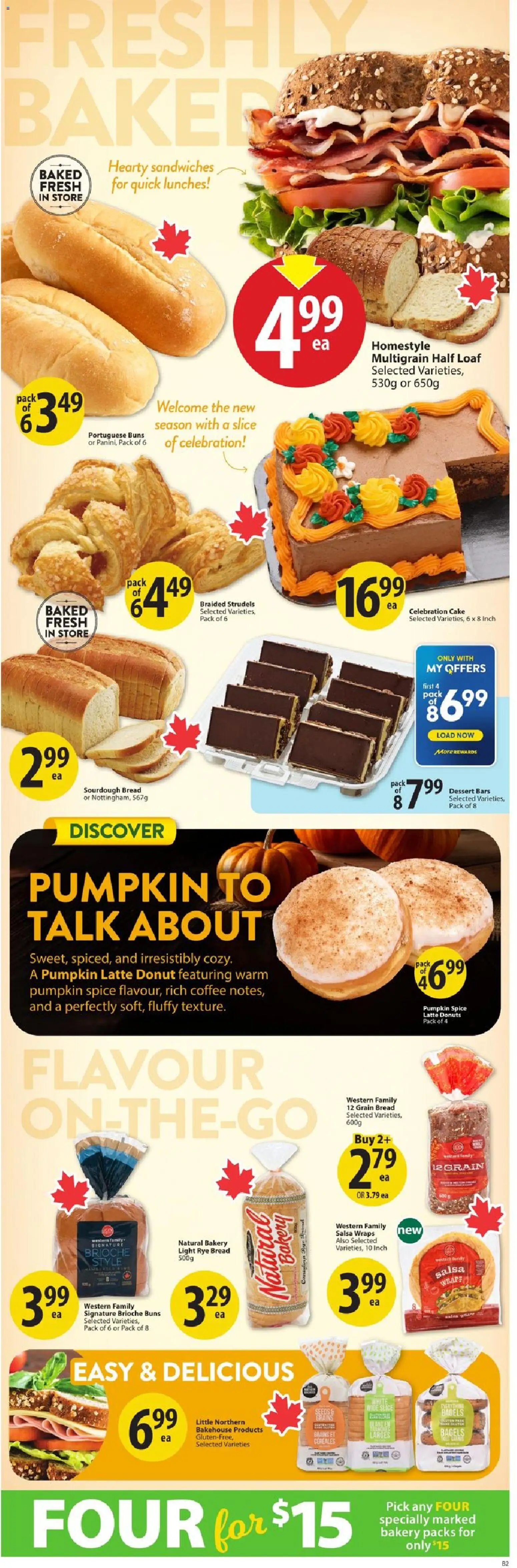 Save on foods flyer valid from Sep 17, 2026 | Page: 10 | Products: Grains, Bread, Pumpkin, Donut