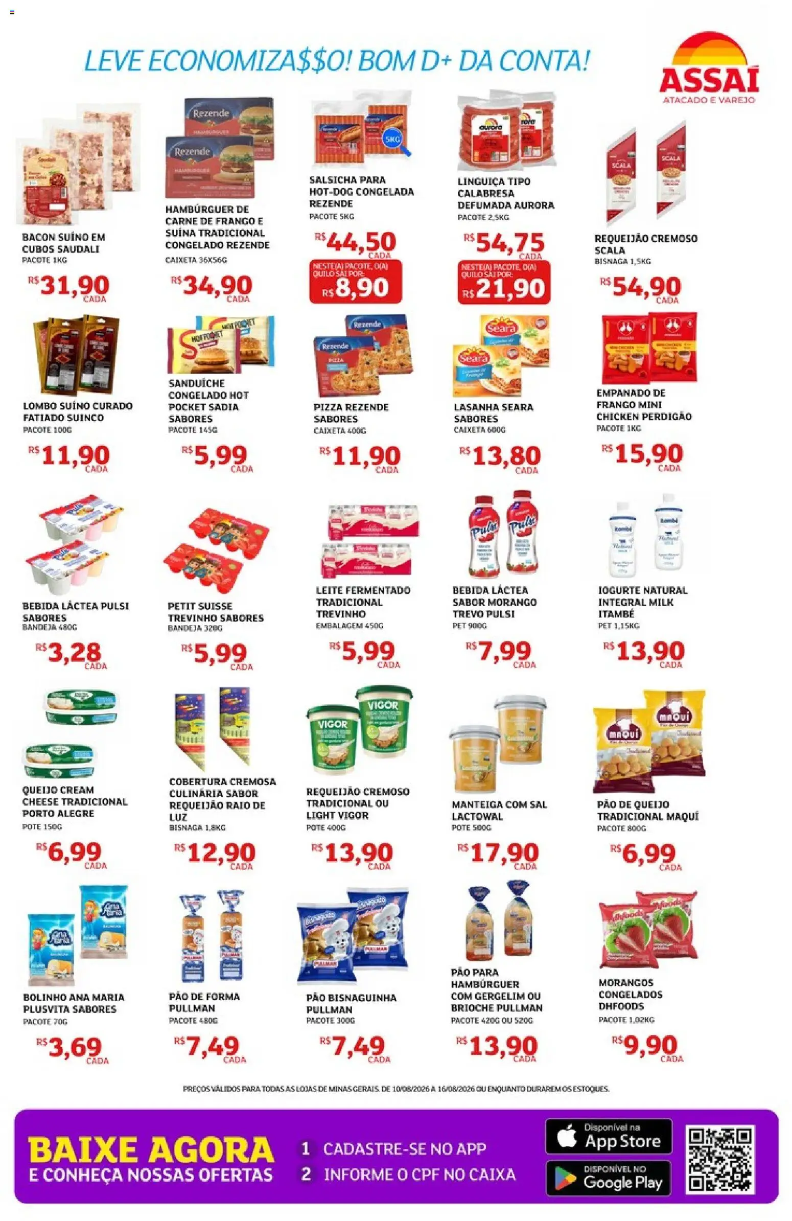 Assaí Atacadista Folheto - válido de 10/08/2026 | Página: 3 | Produtos: Salsicha, Iogurte, Morangos, Sal