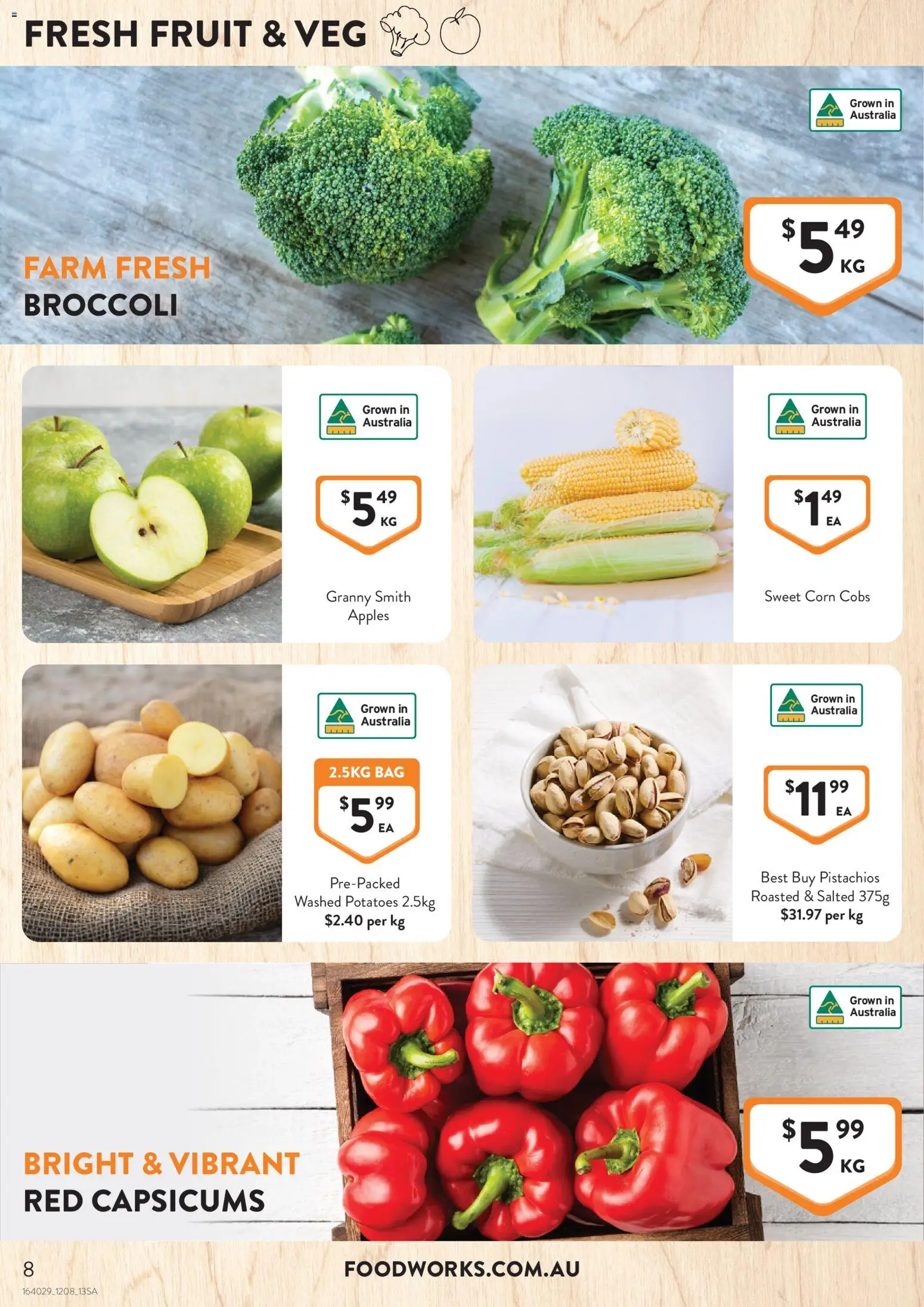 Foodworks catalogue - valid from 12/08/2026 | Page: 8 | Products: Broccoli, Corn, Bag, Pistachios
