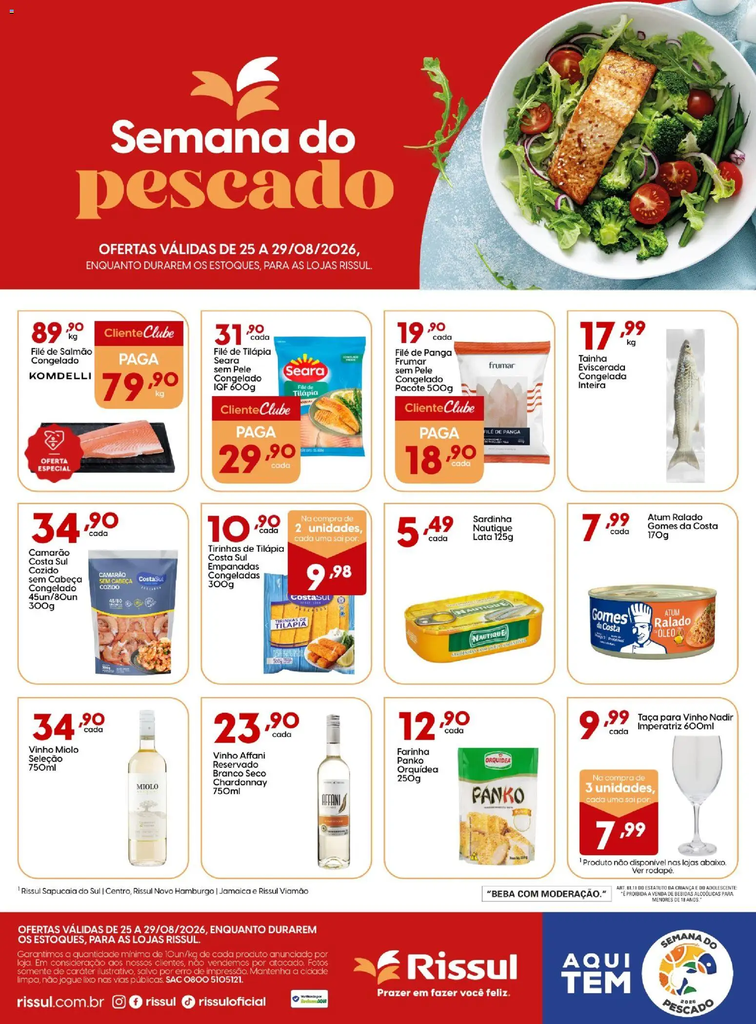 Rissul Folheto - válido de 25/08/2026 | Página: 1 | Produtos: Farinha, Tilápia, Atum, Filé de tilápia