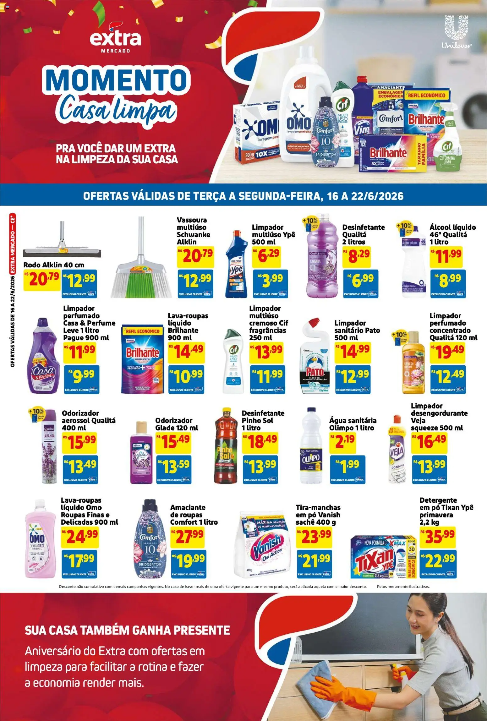 Extra Folheto - válido de 16.06.2026 | Página: 2 | Produtos: Pó, Desengordurante, Amaciante, Água sanitária