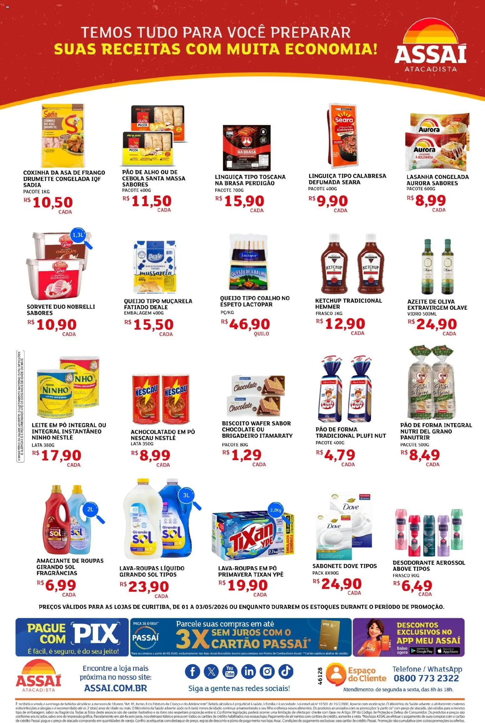 Assaí Atacadista Folheto - válido de 01.05.2026 | Página: 2 | Produtos: Biscoito, Leite, Pneus, Azeite