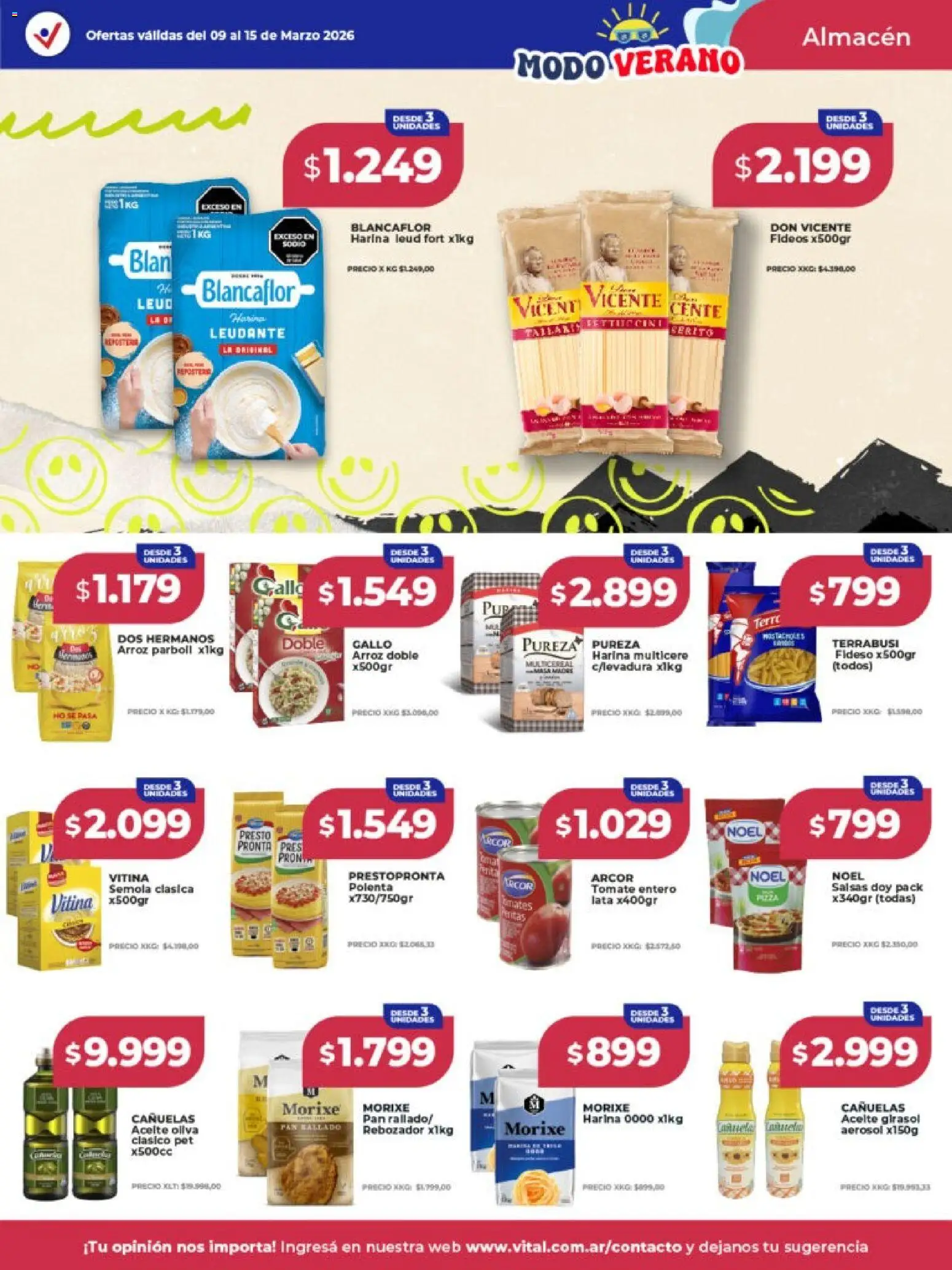 Vital ofertas │ válido desde el 09.03.2026 | Página: 9 | Productos: Harina, Pan, Arroz, Fideos