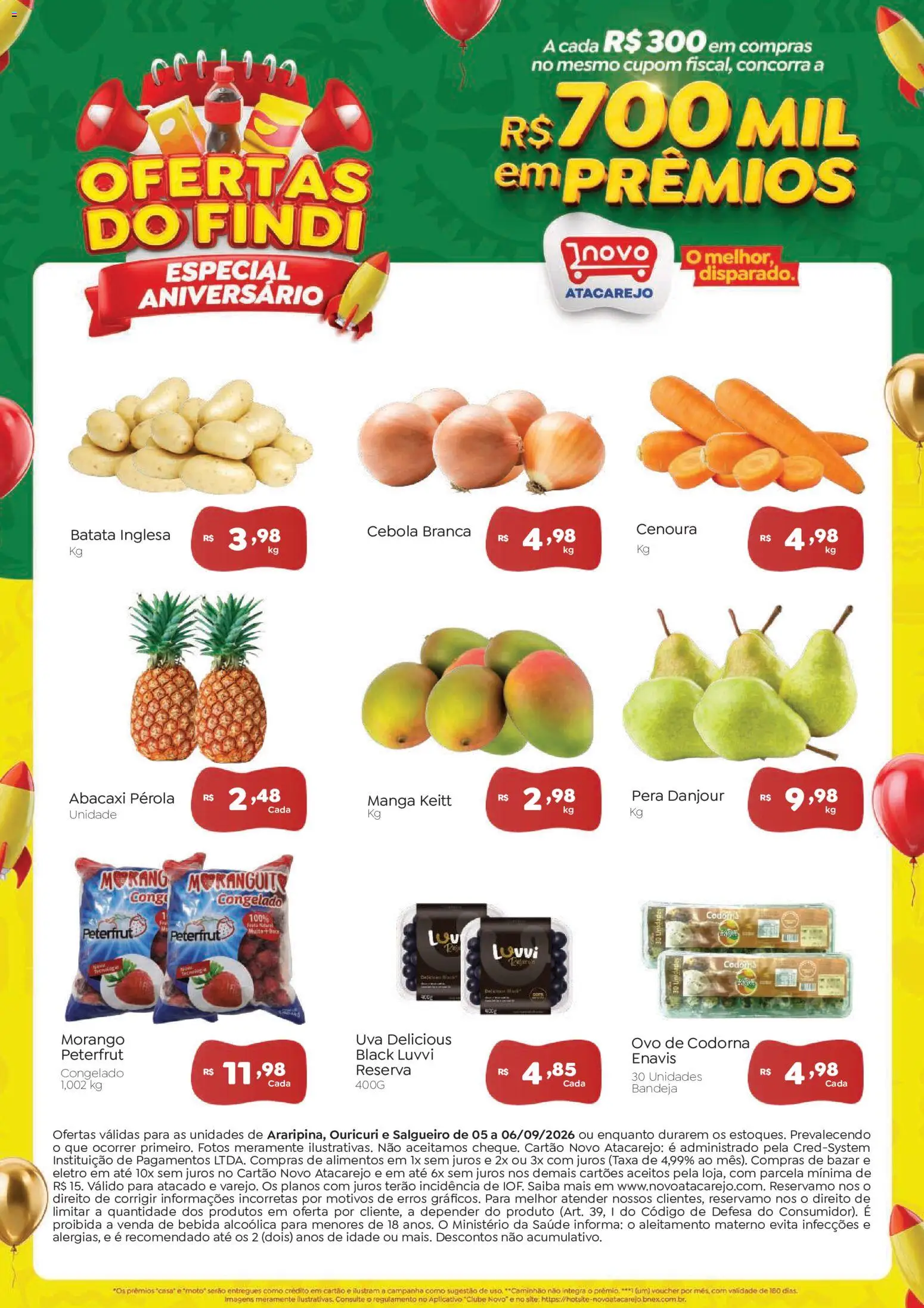 Novo Atacarejo Folheto - válido de 05/09/2026 | Página: 1 | Produtos: Pera, Uva, Alimentos, Abacaxi