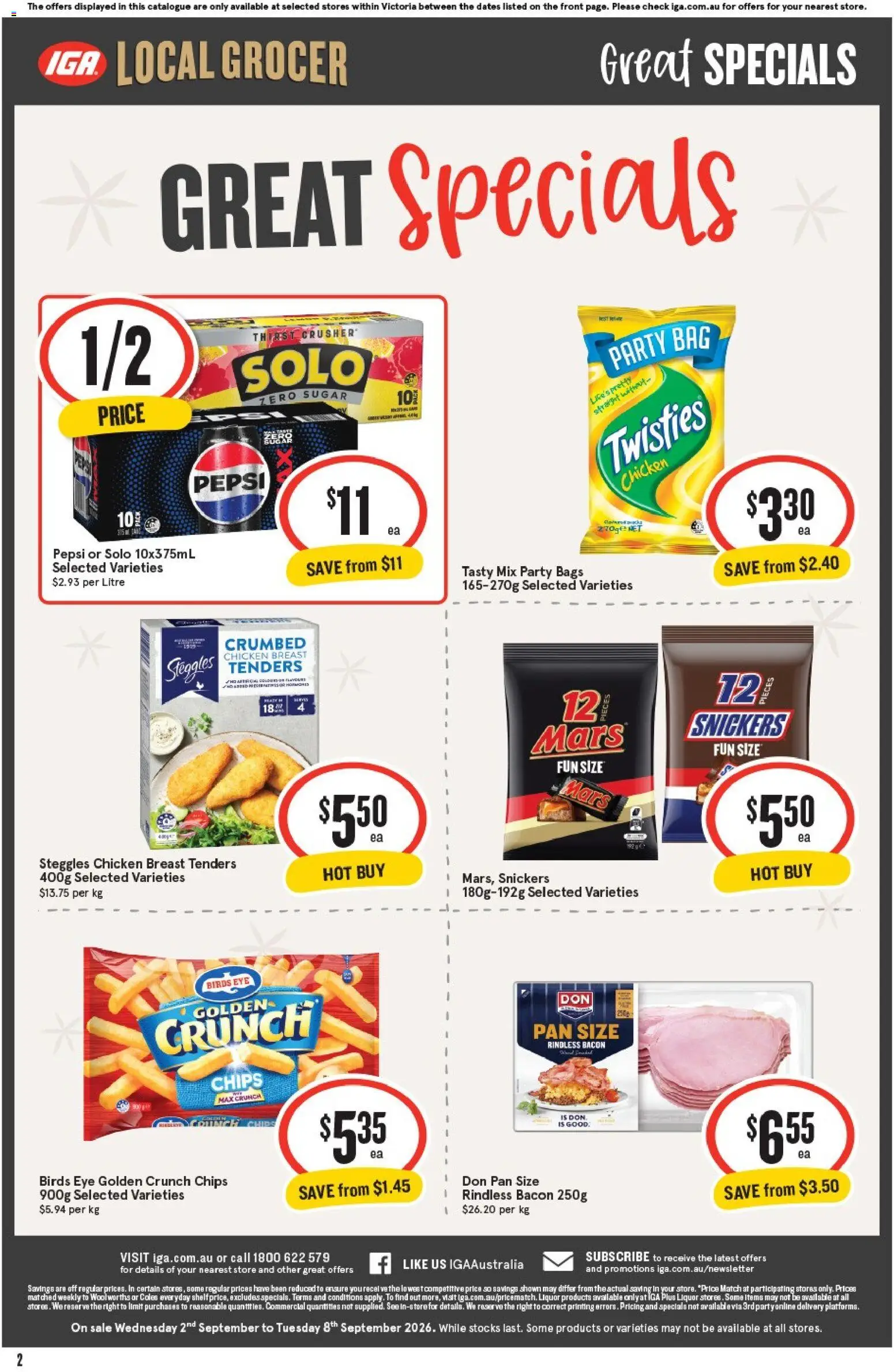 IGA catalogue - valid from 02/09/2026 | Page: 3 | Products: Chips, Sugar, Snickers, Bag
