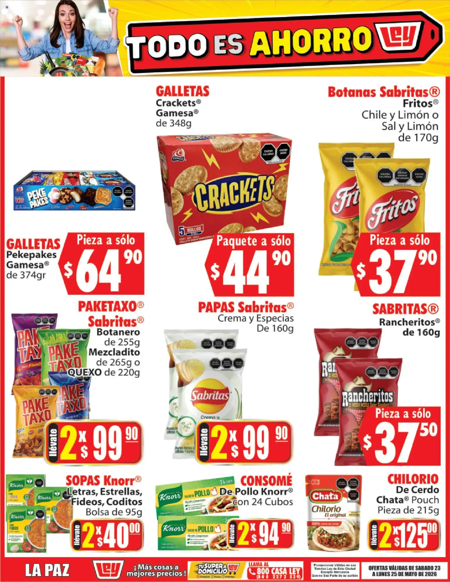 Nuevas ofertas de Casa Ley válidas en toda la República Mexicana desde el 23.05.2026. ¡Encuentra las mejores ofertas en Casa Ley folleto Todo es ahorro! | Página: 4 | Productos: Sal, Limón, Cerdo, Papas fritas